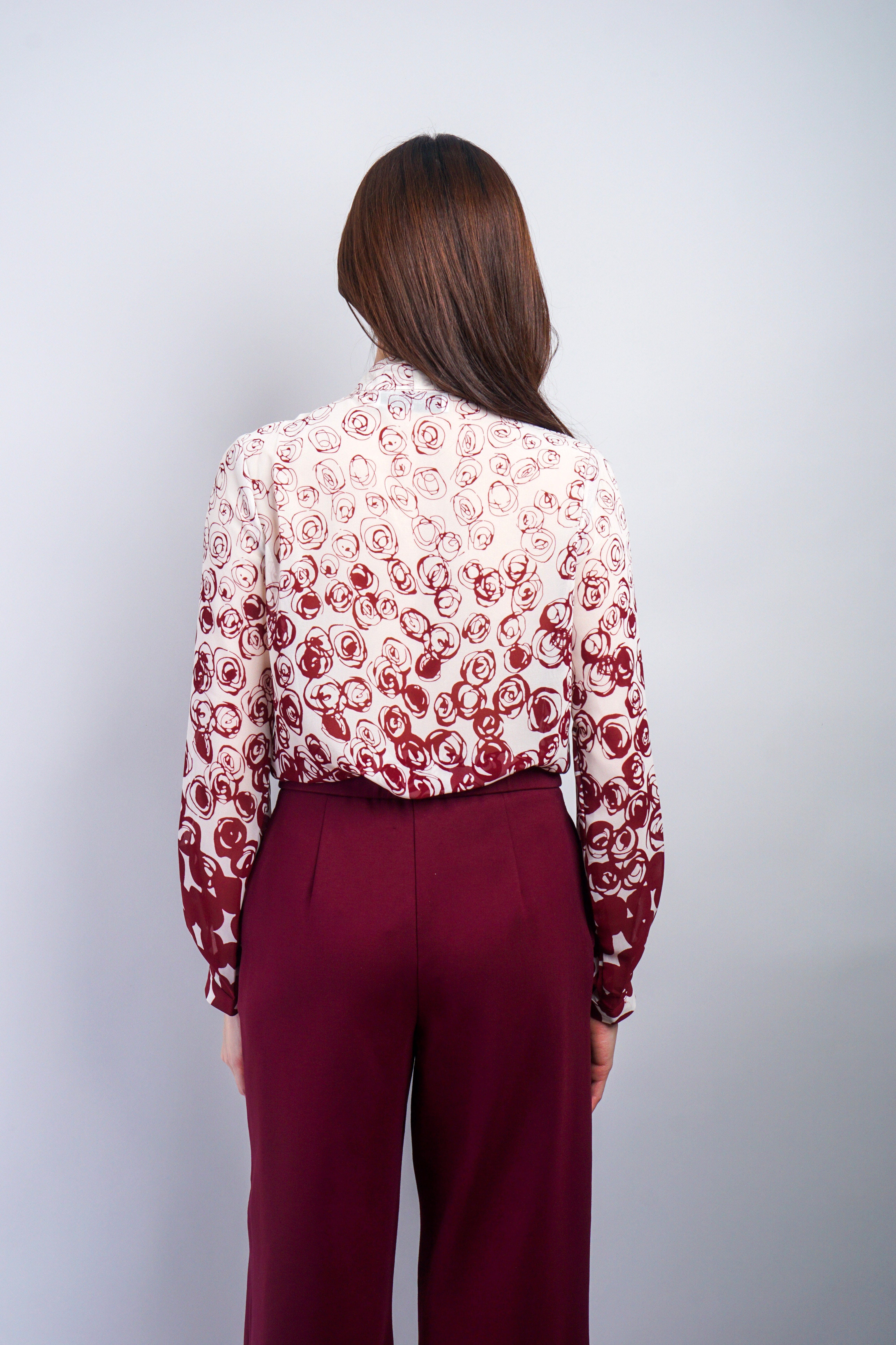 Private Label TOPS Wine Rose Ombre Down Tie Front Top