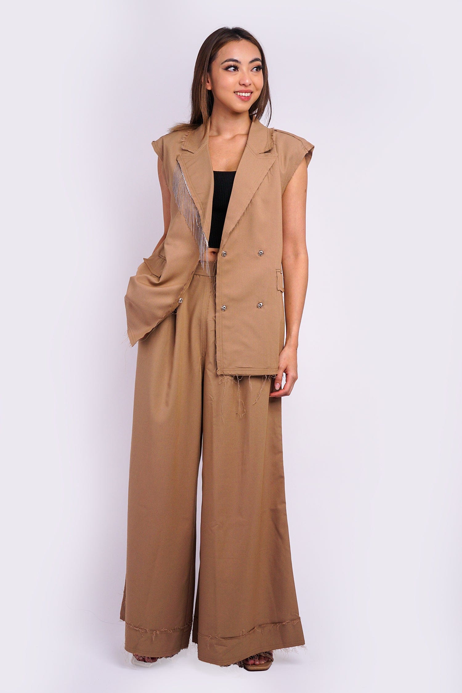 DCD Vests Taupe Tailor Metal Fringes Vest