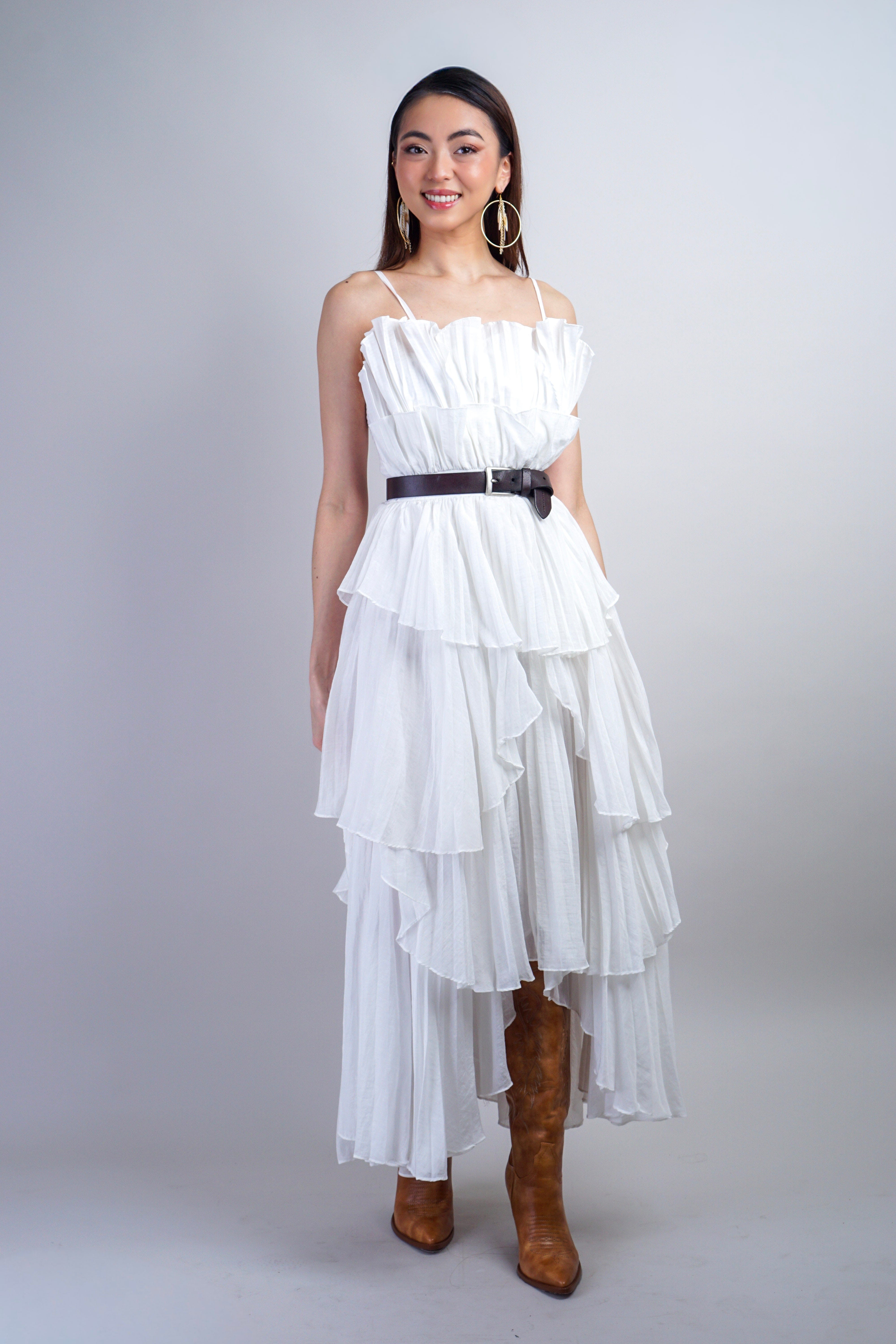 Private Label White Ruffle Sleeveless Maxi Dress