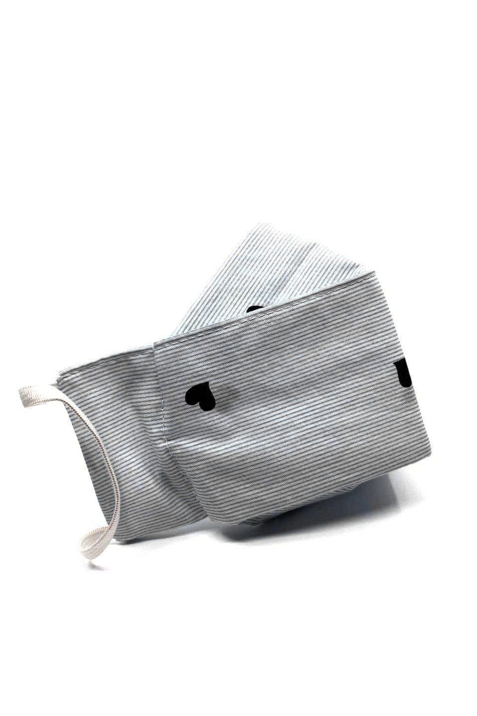 Box Pleated Face Masks Black Heart Mini Stripes (Box Pleated Mask with Filter Pocket) - Chloe Dao