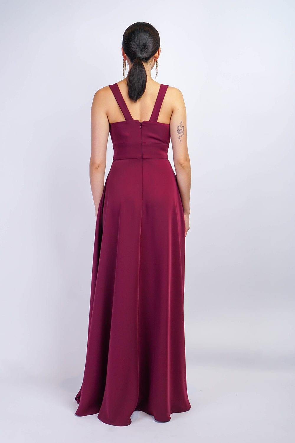 GOWNS Maroon V Neck Front Slit Soraya Gown - Chloe Dao