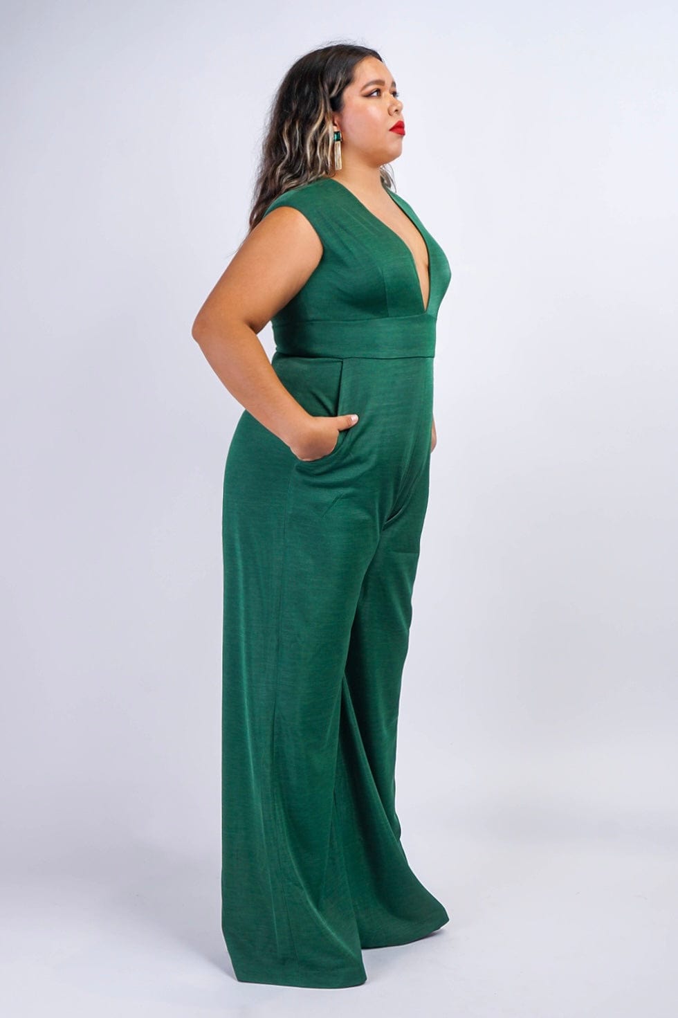 JUMPSUITS & ROMPERS Emerald Luxe Sheen V Neck Aiden Jumpsuit - Chloe Dao