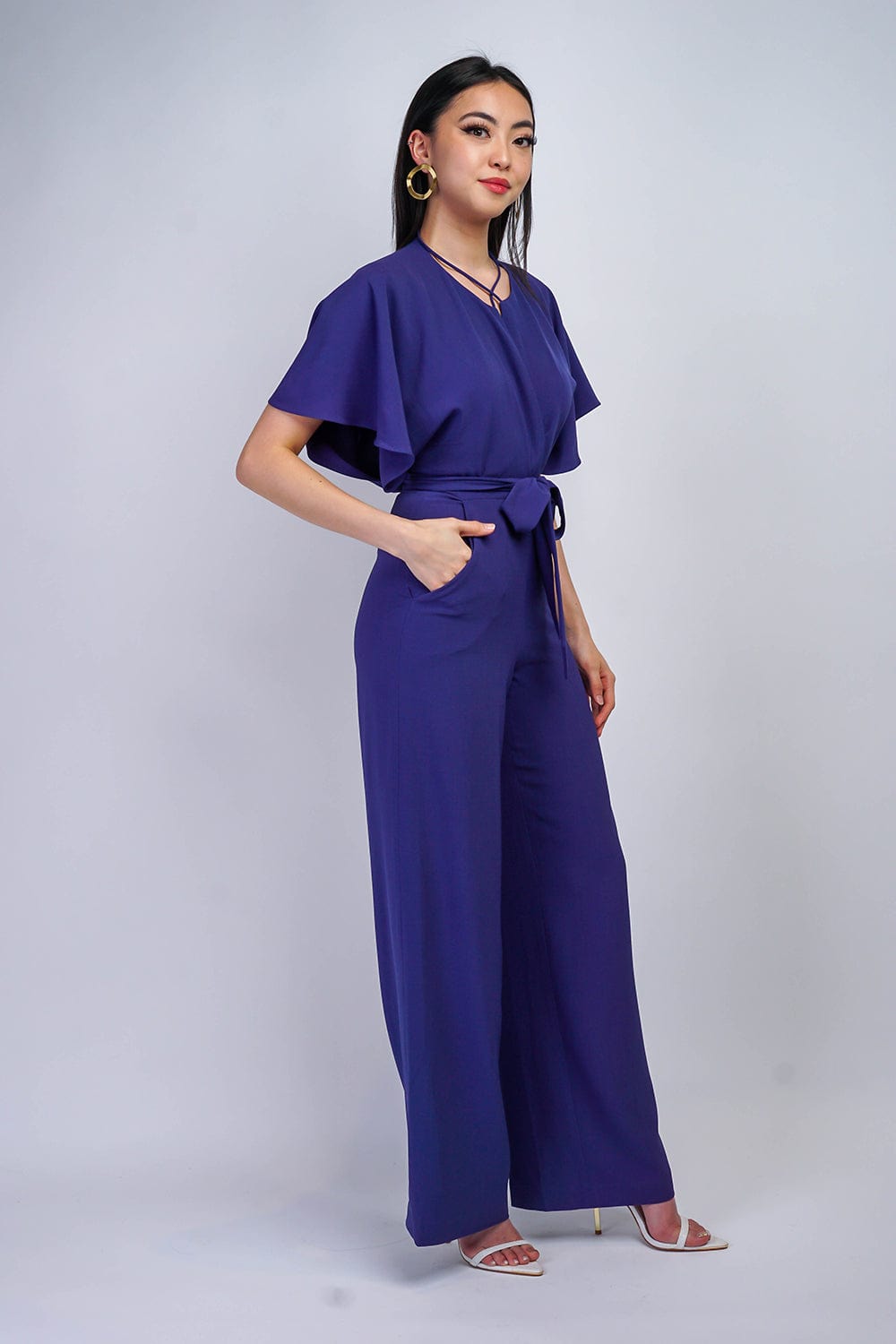 DCD JUMPSUITS & ROMPERS Blue Bonnet Pleated Wrap Necee Jumpsuit