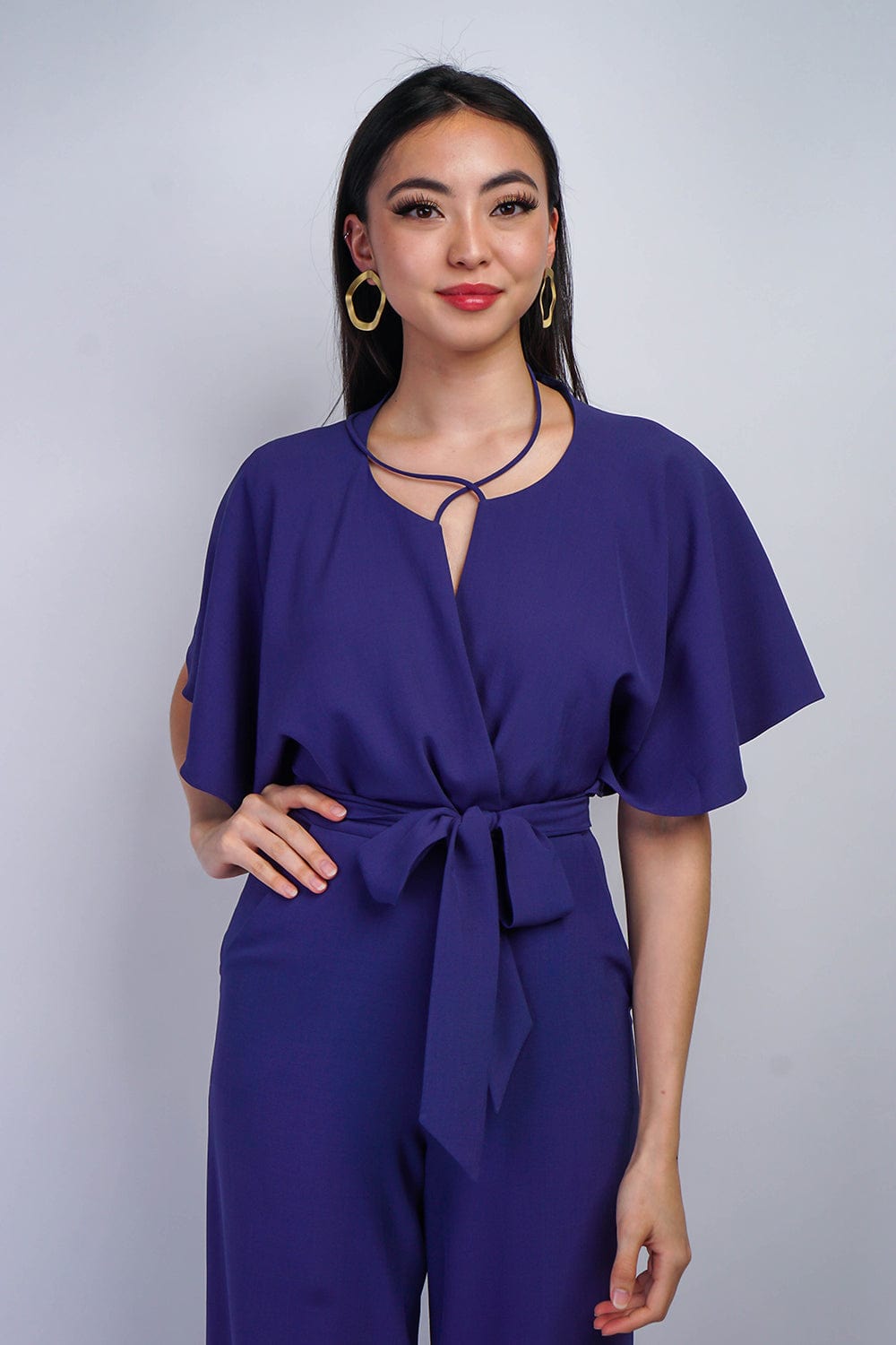 DCD JUMPSUITS & ROMPERS Blue Bonnet Pleated Wrap Necee Jumpsuit