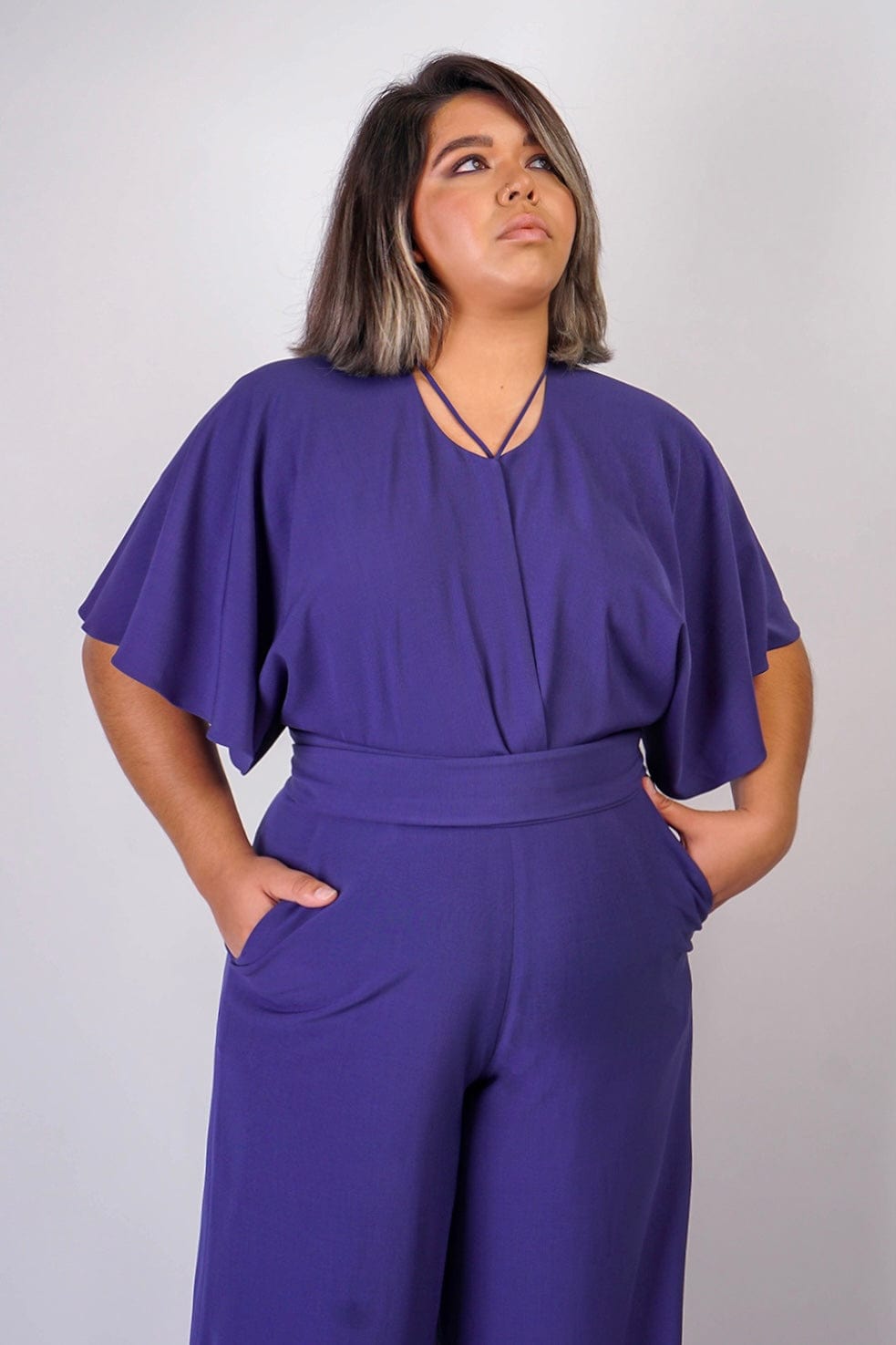 DCD JUMPSUITS & ROMPERS Blue Bonnet Pleated Wrap Necee Jumpsuit