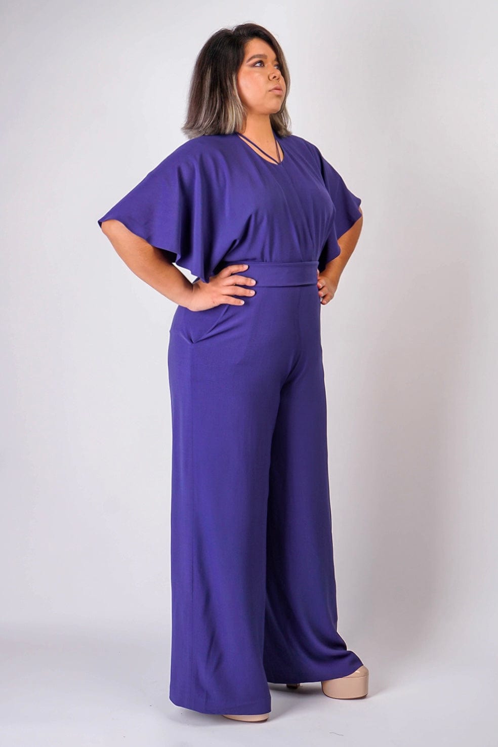 DCD JUMPSUITS & ROMPERS Blue Bonnet Pleated Wrap Necee Jumpsuit