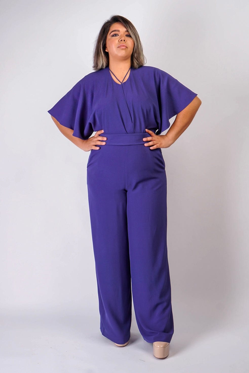DCD JUMPSUITS & ROMPERS Blue Bonnet Pleated Wrap Necee Jumpsuit