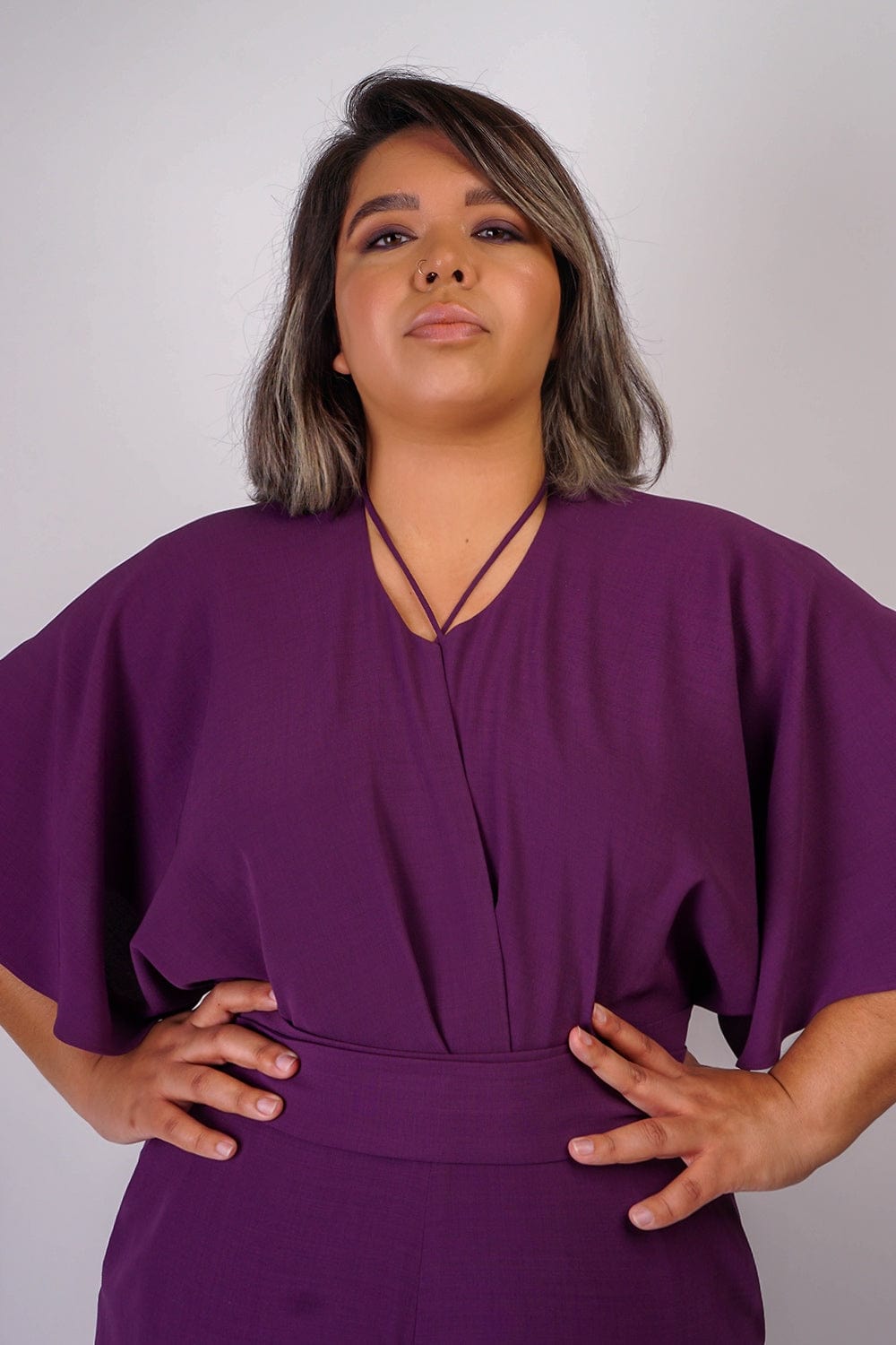 DCD JUMPSUITS & ROMPERS Egg Plants Pleated Wrap Necee Jumpsuit