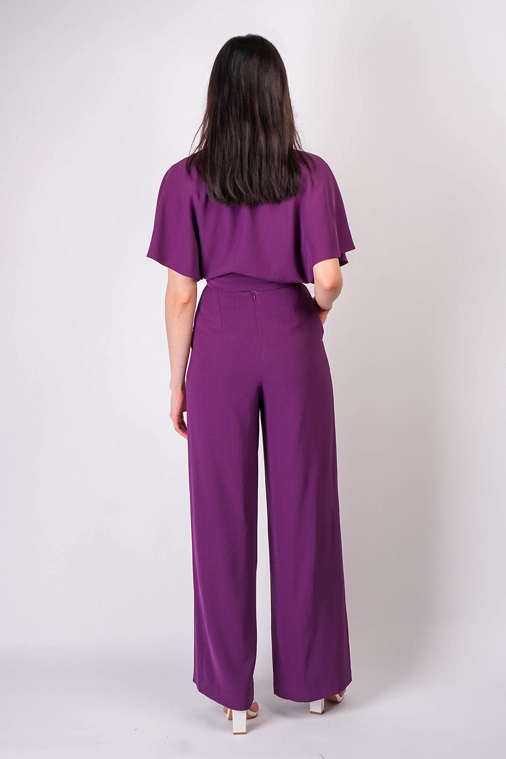 DCD JUMPSUITS & ROMPERS Egg Plants Pleated Wrap Necee Jumpsuit
