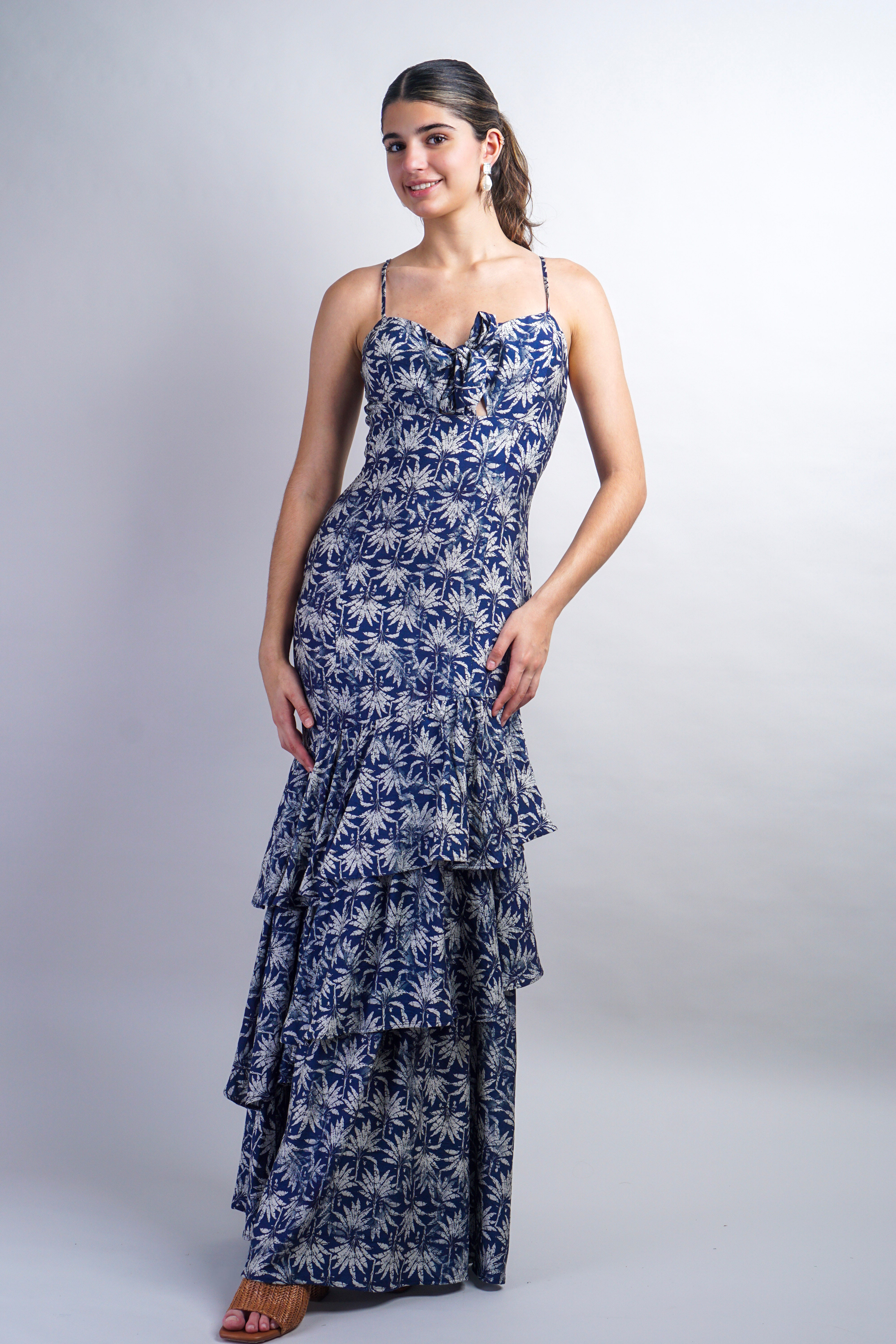Navy Ruffle Layered Maxi Dress