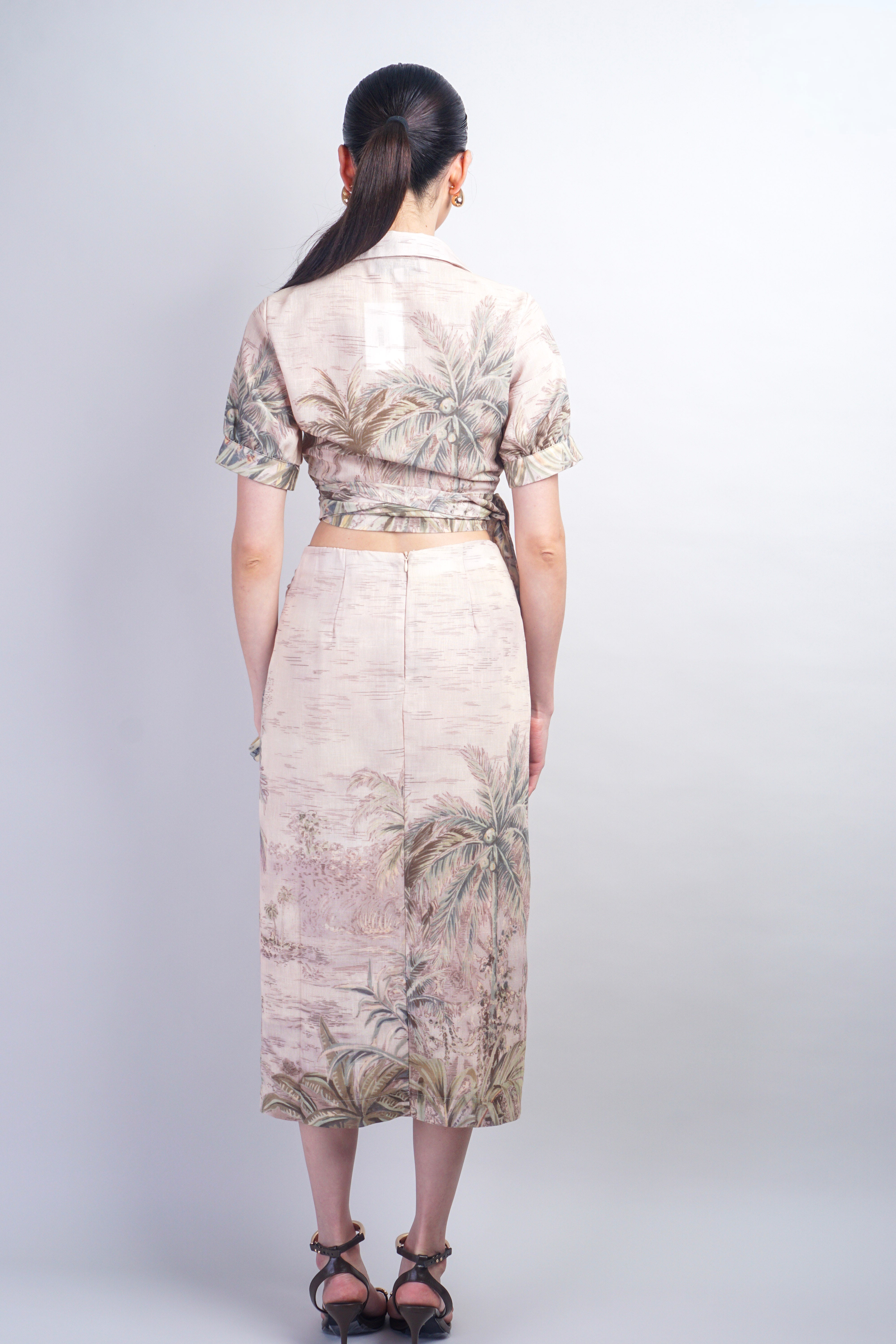Tropical Palm Tree Faux Wrap Skirt