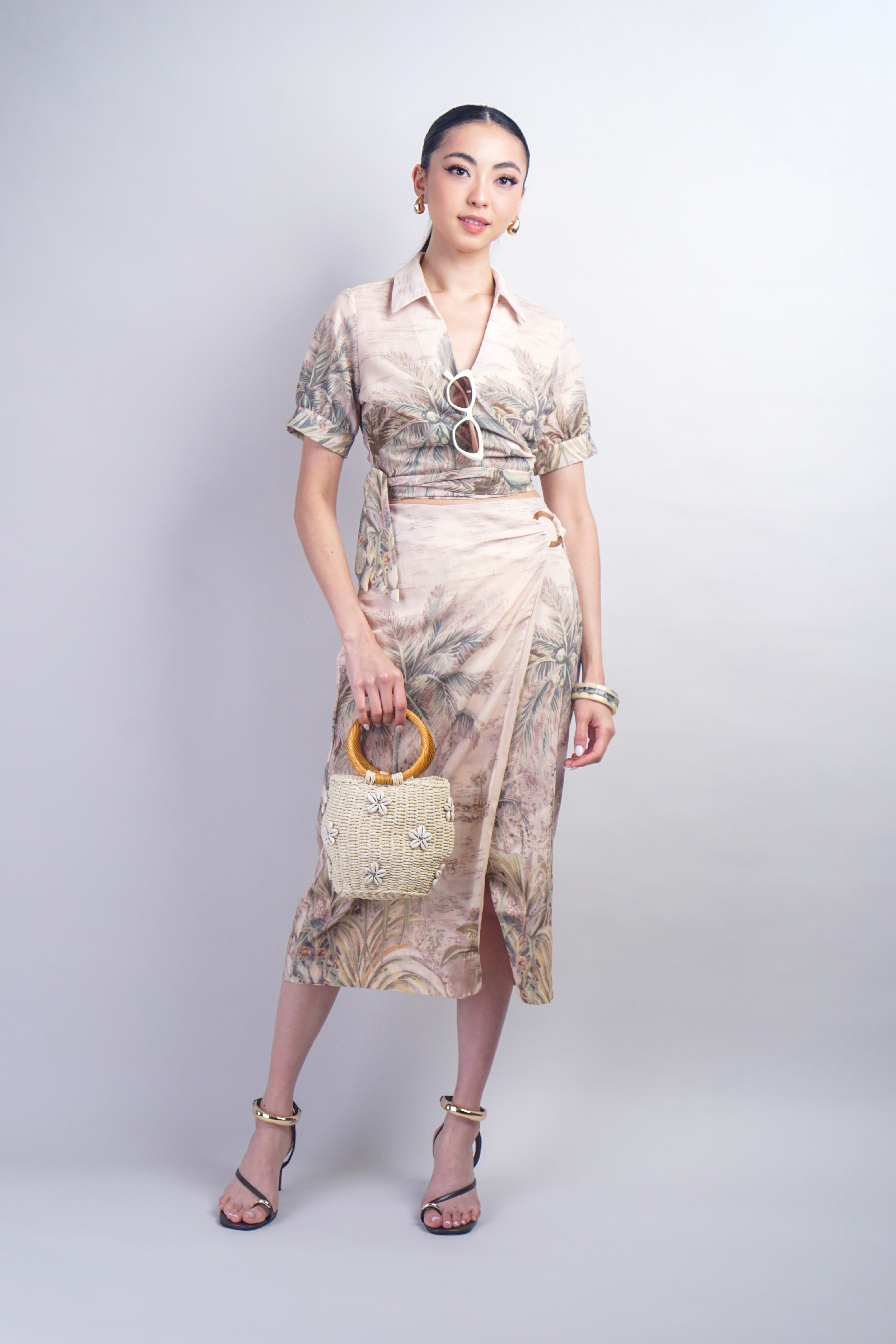 Tropical Palm Tree Faux Wrap Skirt
