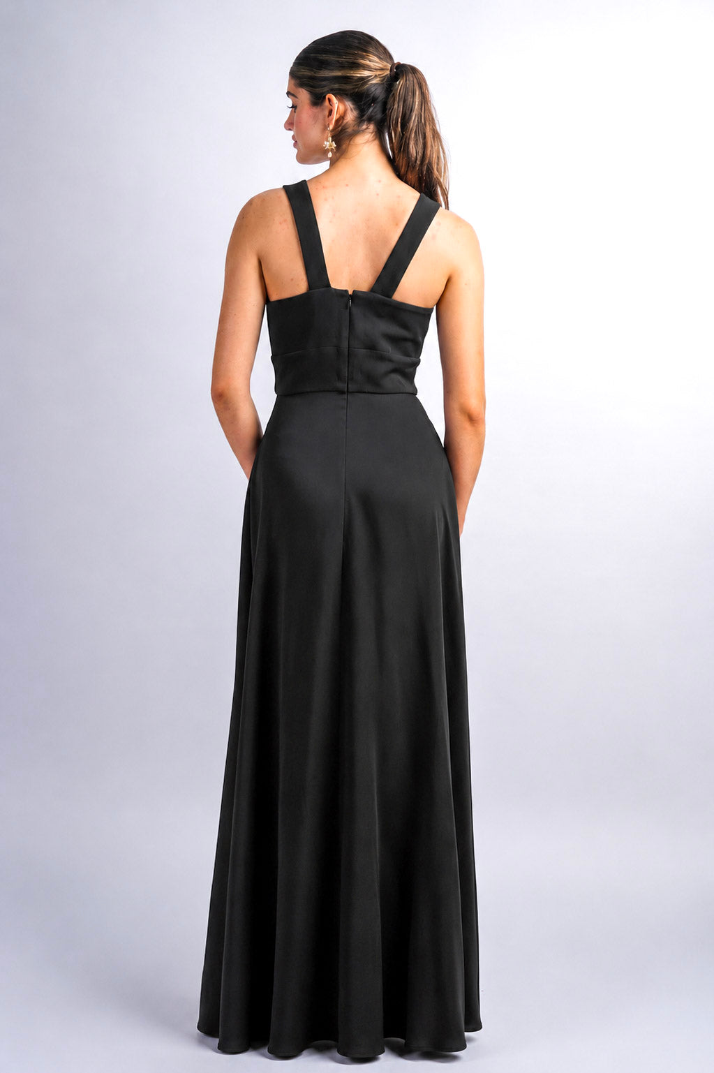 Black V Neck Front Slit Soraya Gown