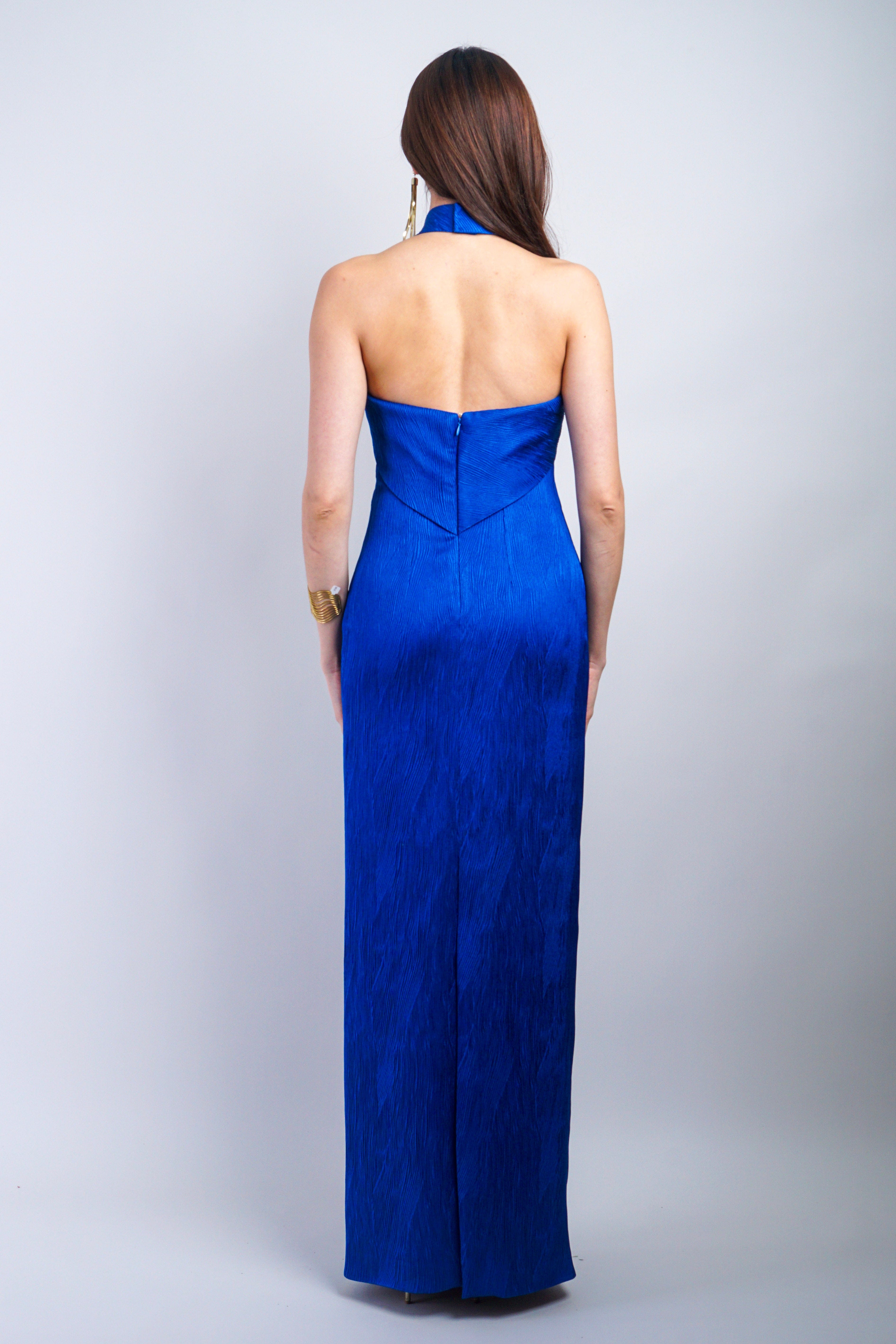 Chloe Dao 2 / Blue Cobalt Wavy Halter Gown