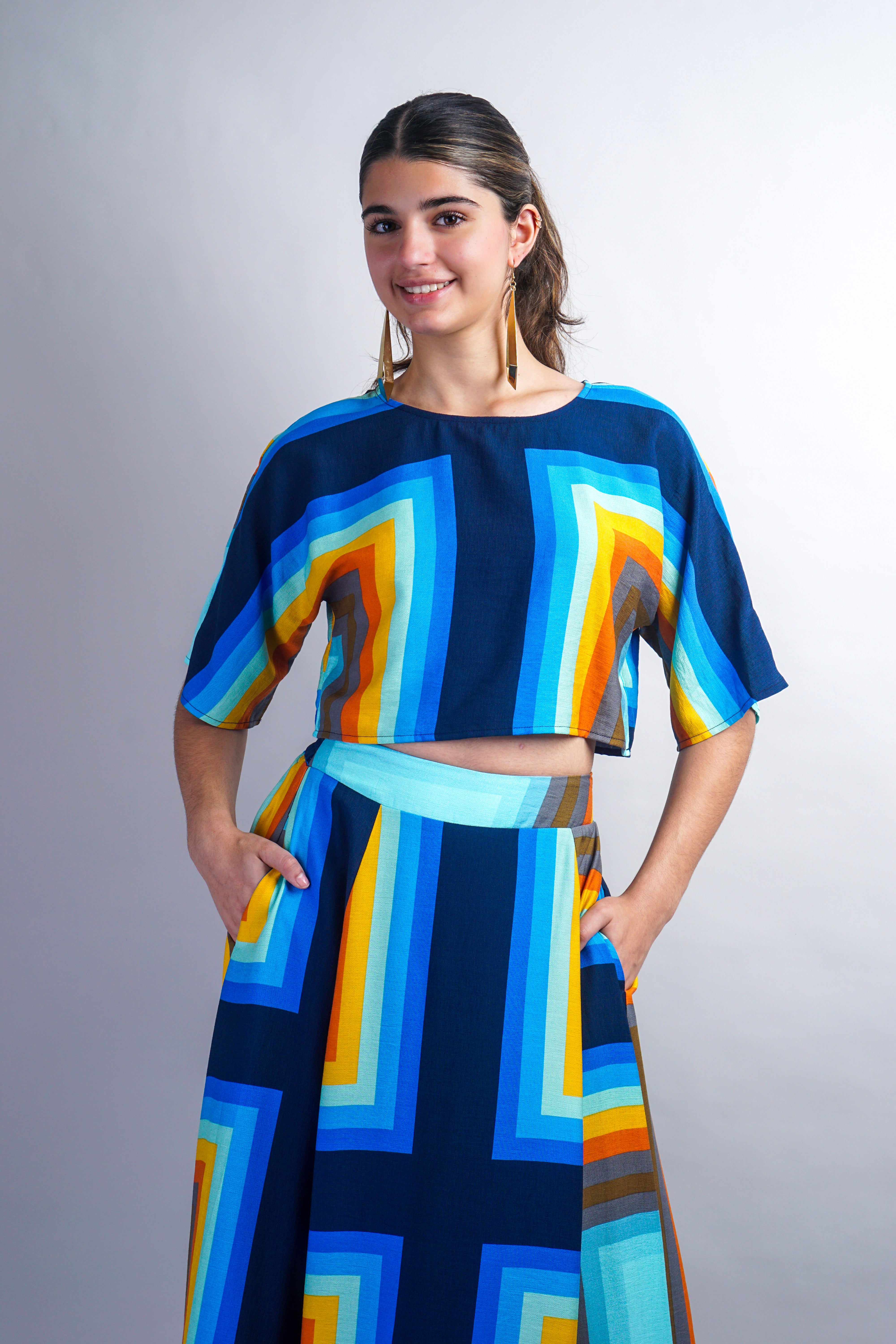 Multi Rectangles Crew Neck Top