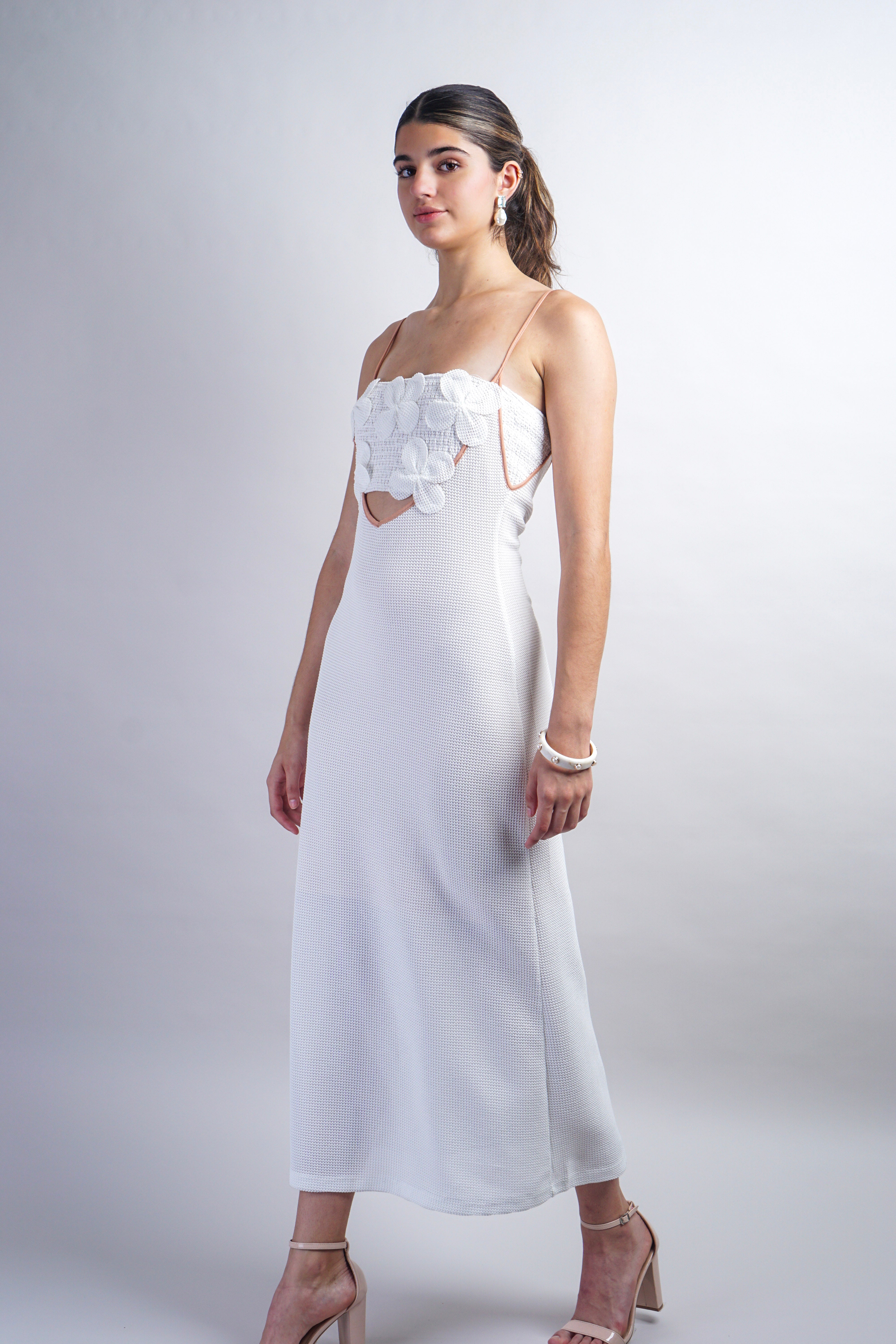 Off White Floral Cut Out Dress