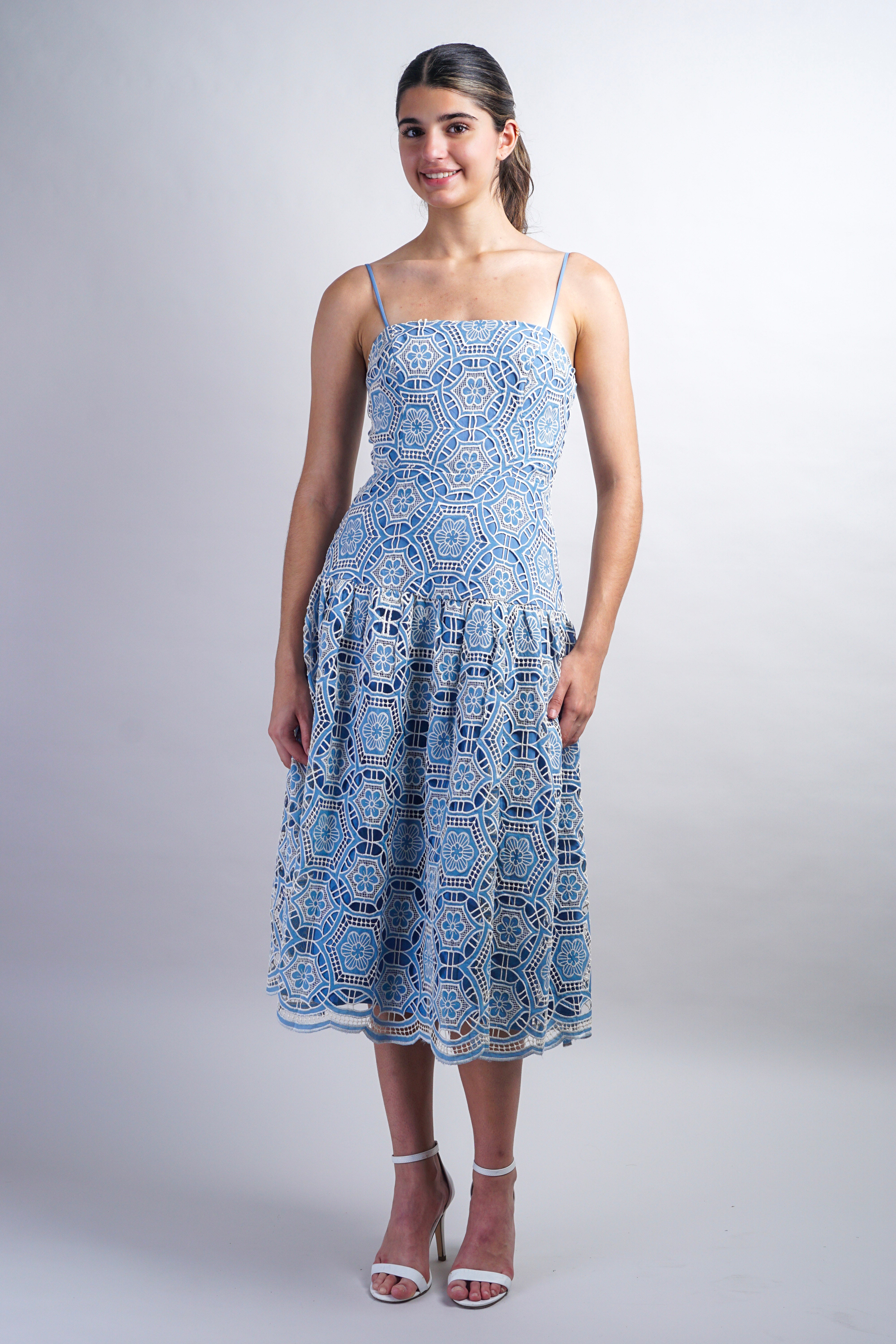 Blue/Ivory Crochet Scallop Straps Dress