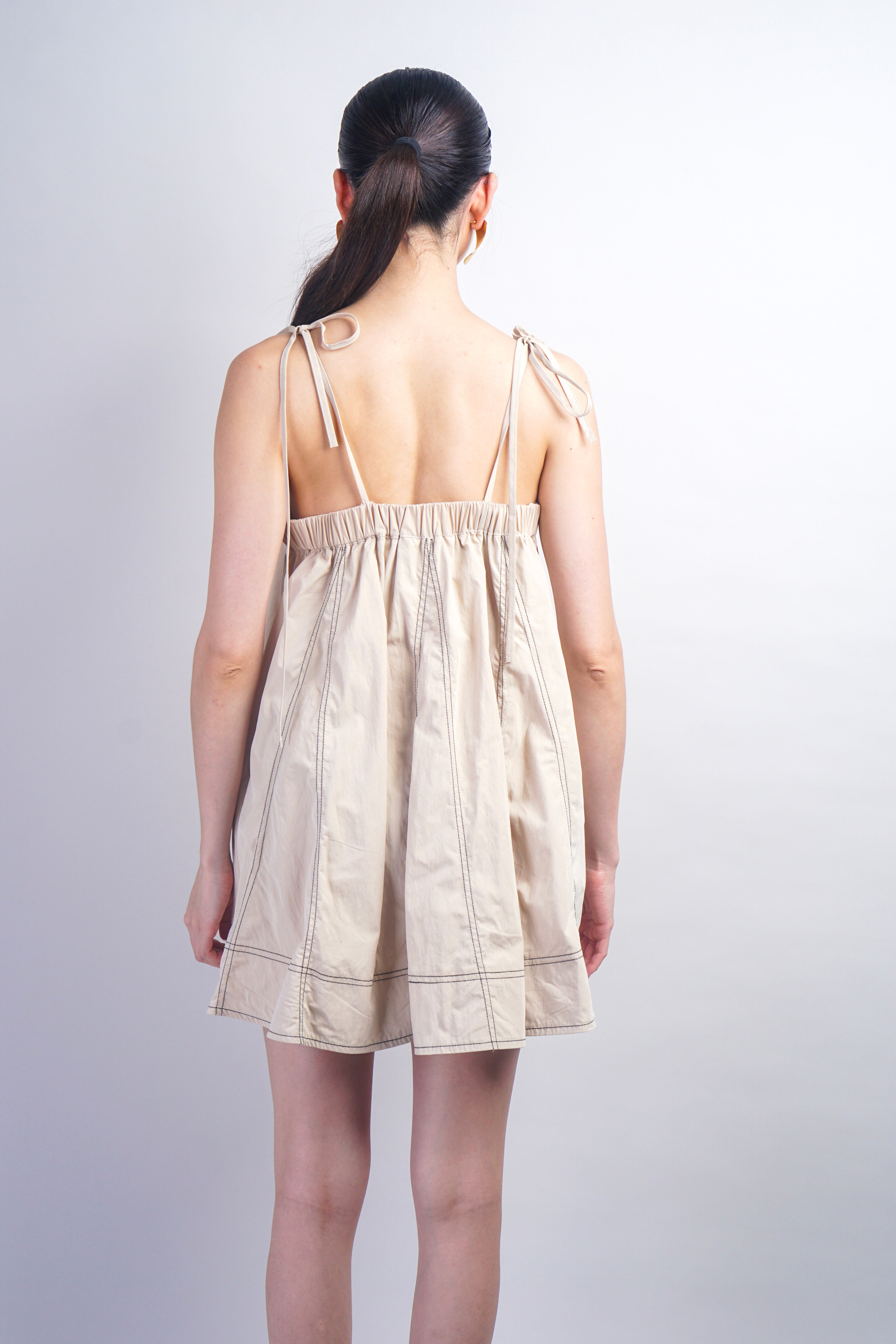 Taupe Black Top Stitch Trapeze Dress