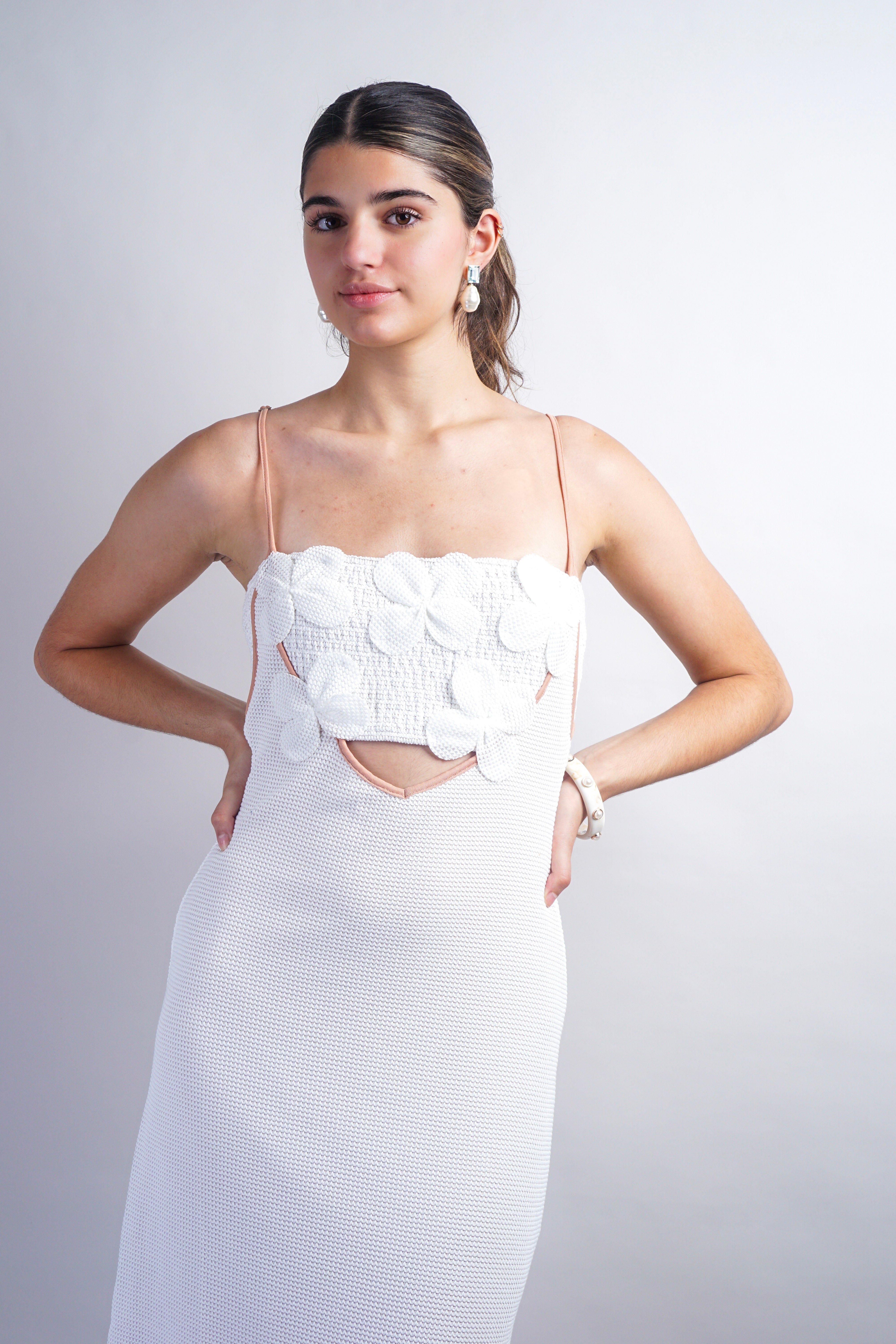 Off White Floral Cut Out Dress