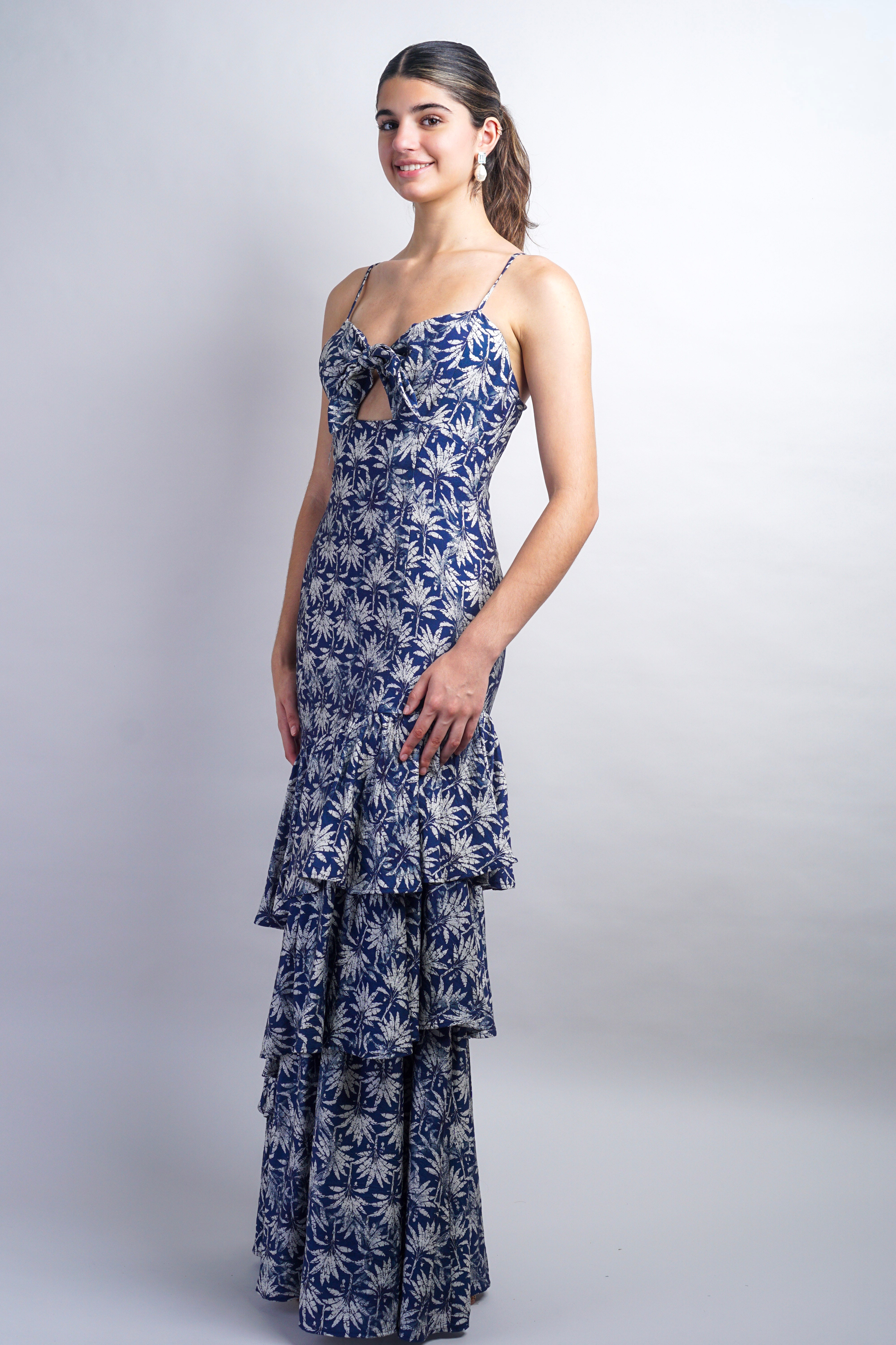 Navy Ruffle Layered Maxi Dress