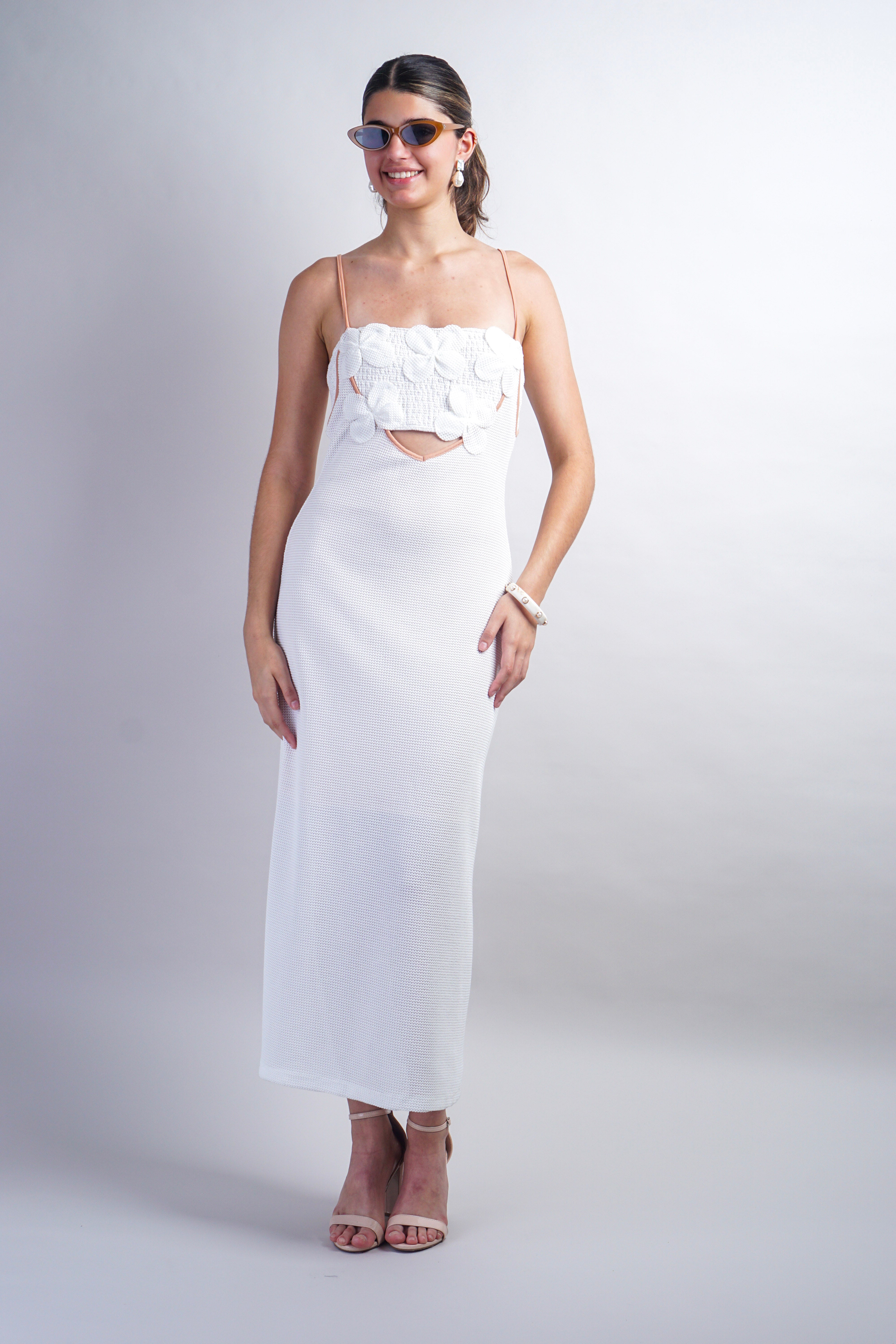 Off White Floral Cut Out Dress