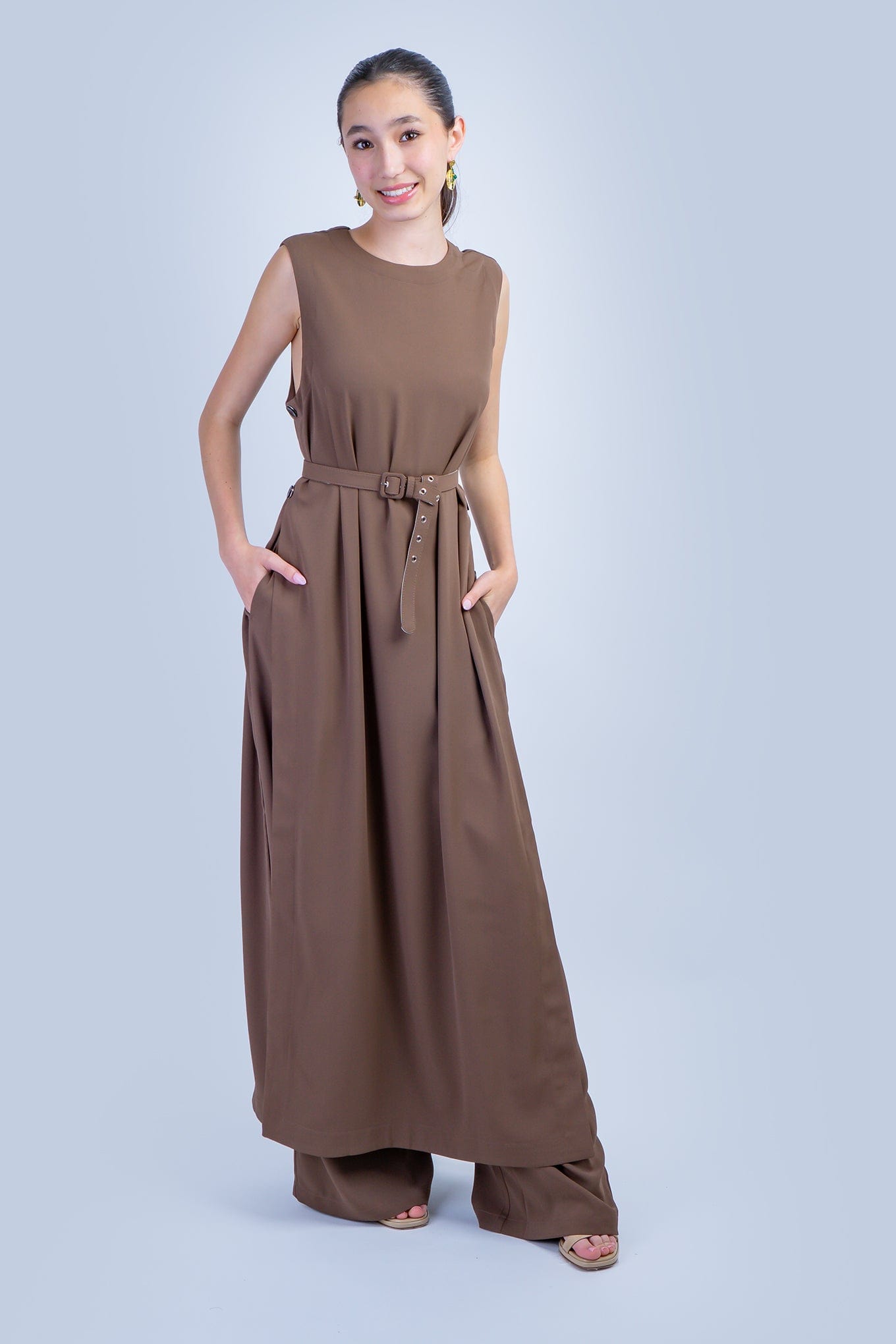 Brown Sleeveless Long Tunic