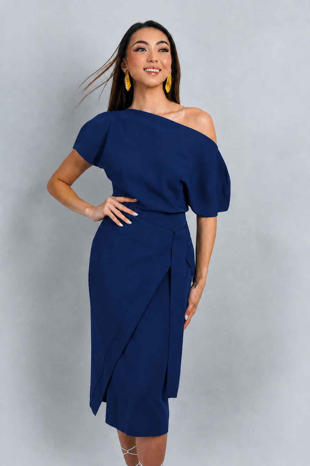 Dark Blue Misha Wrapped Midi Skirt