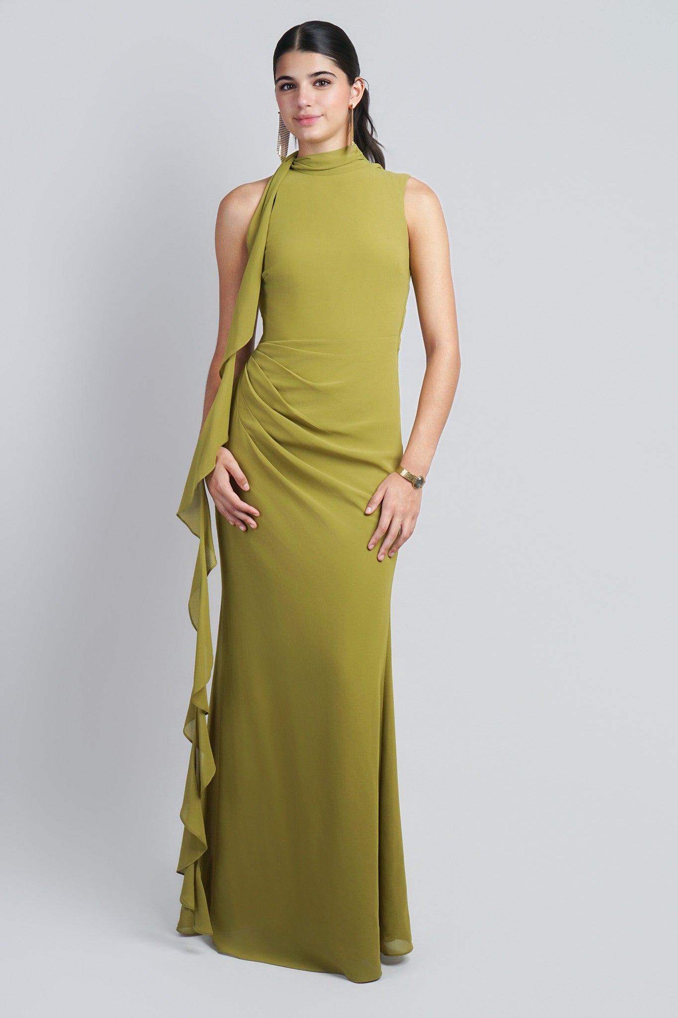 Chartreuse Ruffle Scarf Gown