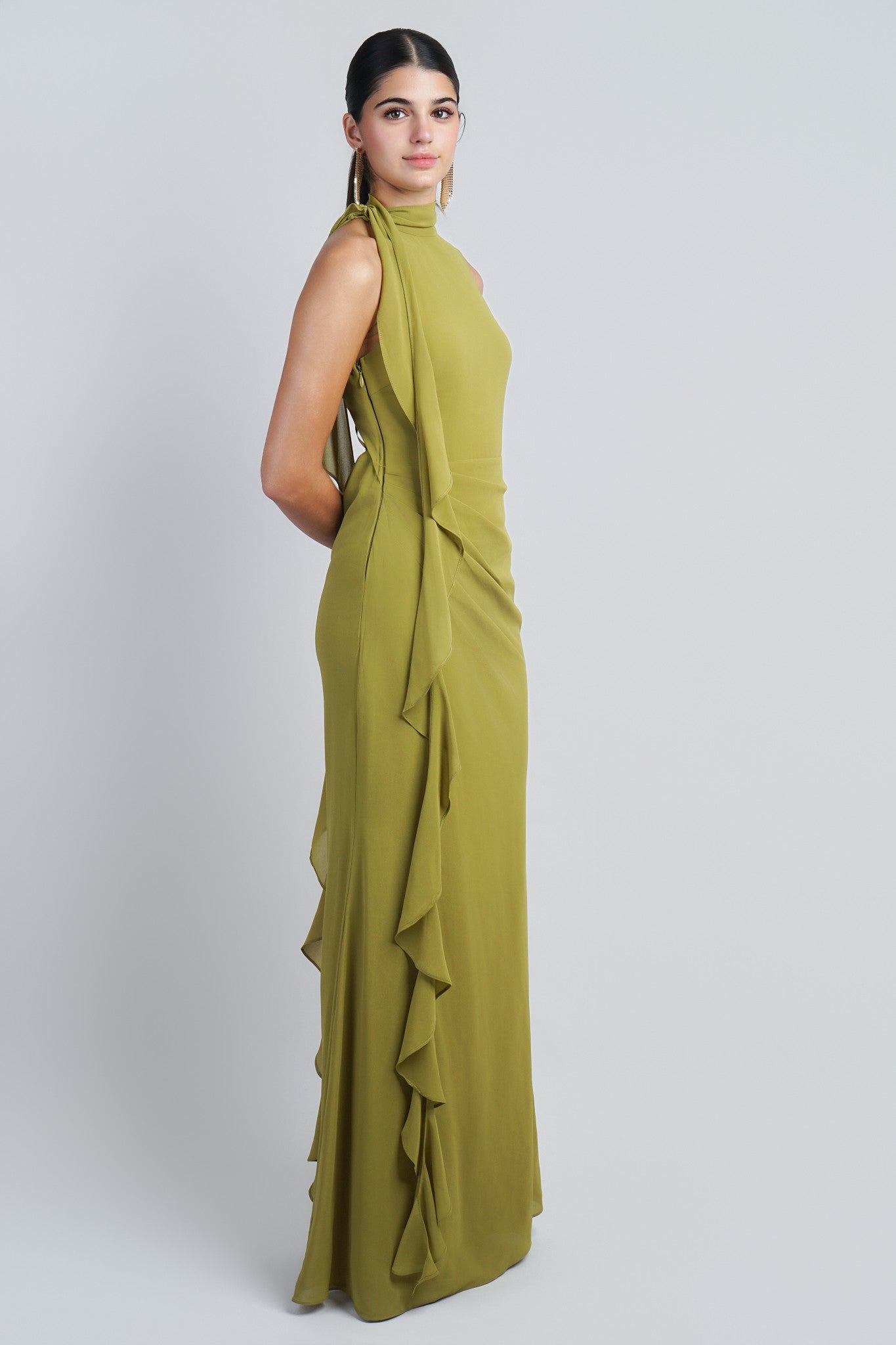 Chartreuse Ruffle Scarf Gown