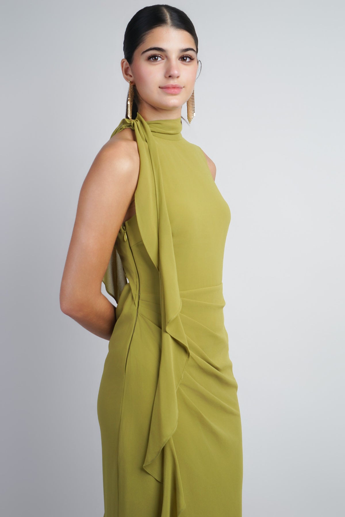 Chartreuse Ruffle Scarf Gown