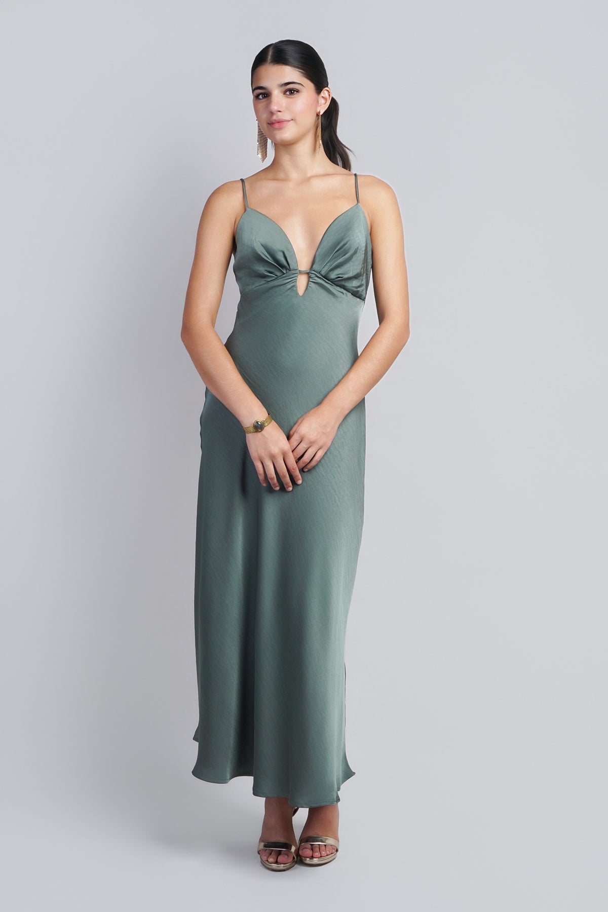 Sage Low Front Bias Midi Dress