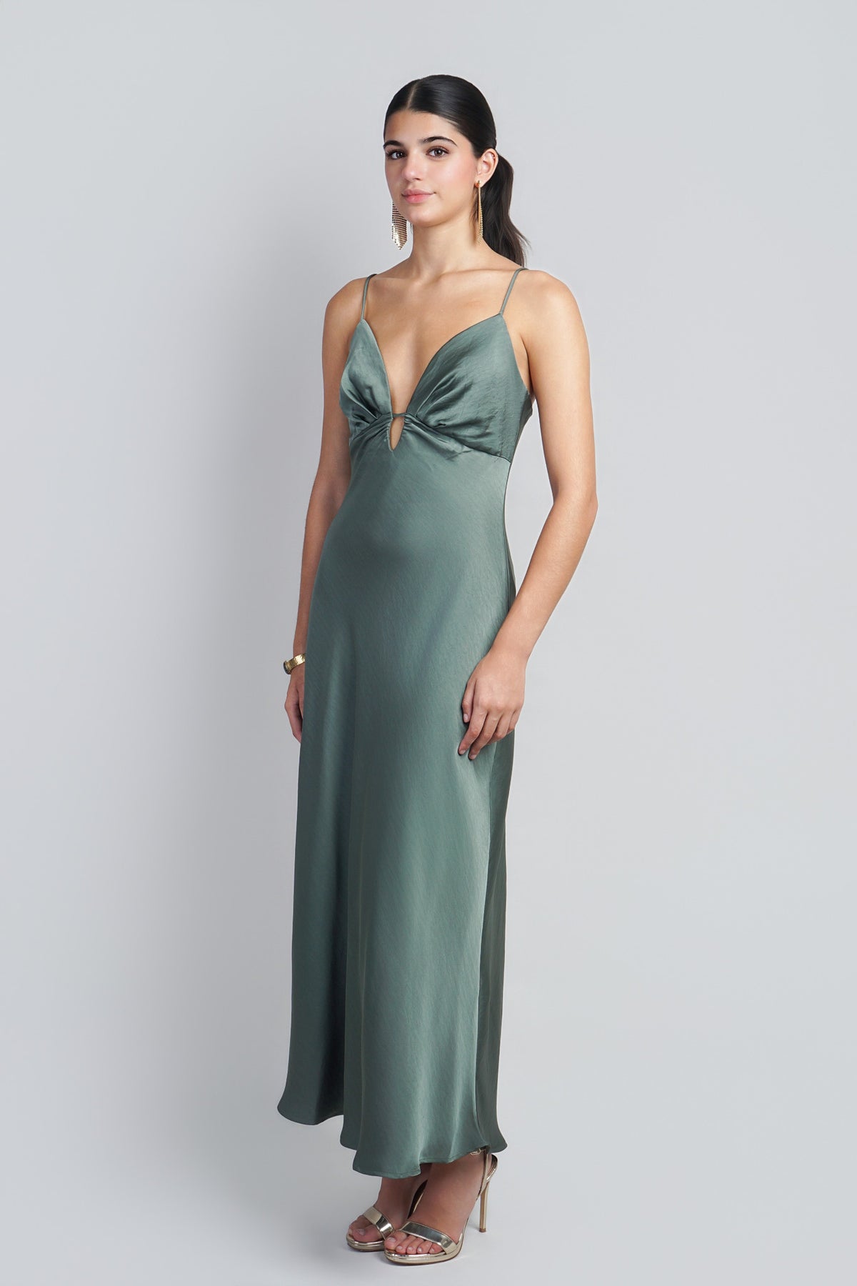 Sage Low Front Bias Midi Dress