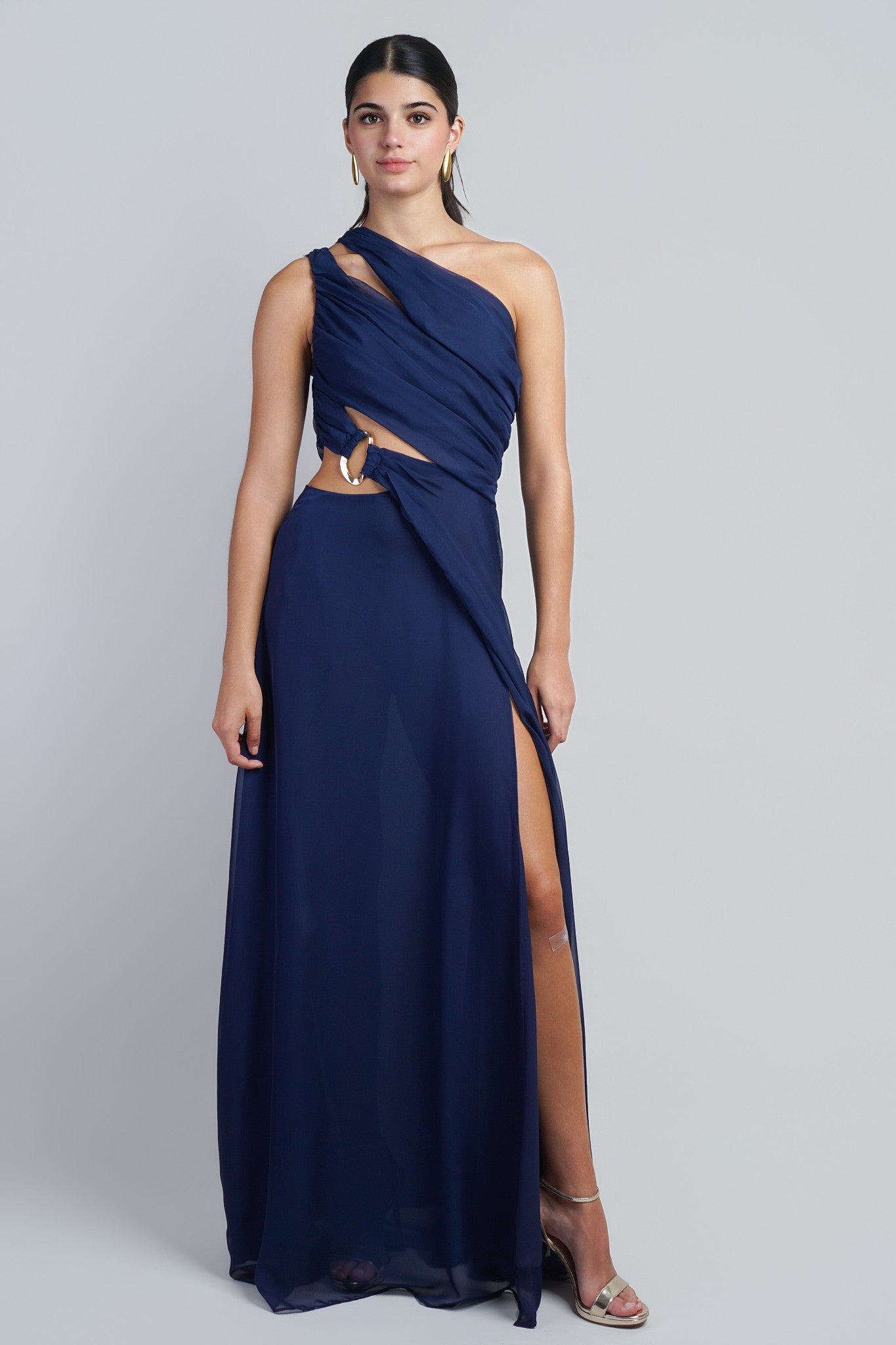 Navy One Shoulder Cutout Maxi Dress