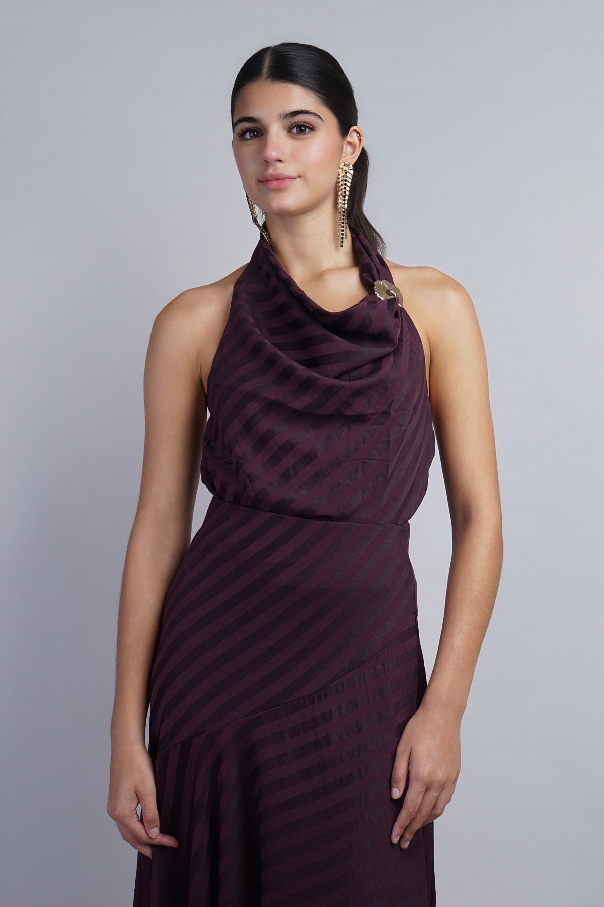Plum Stripe Asym Midi Skirt