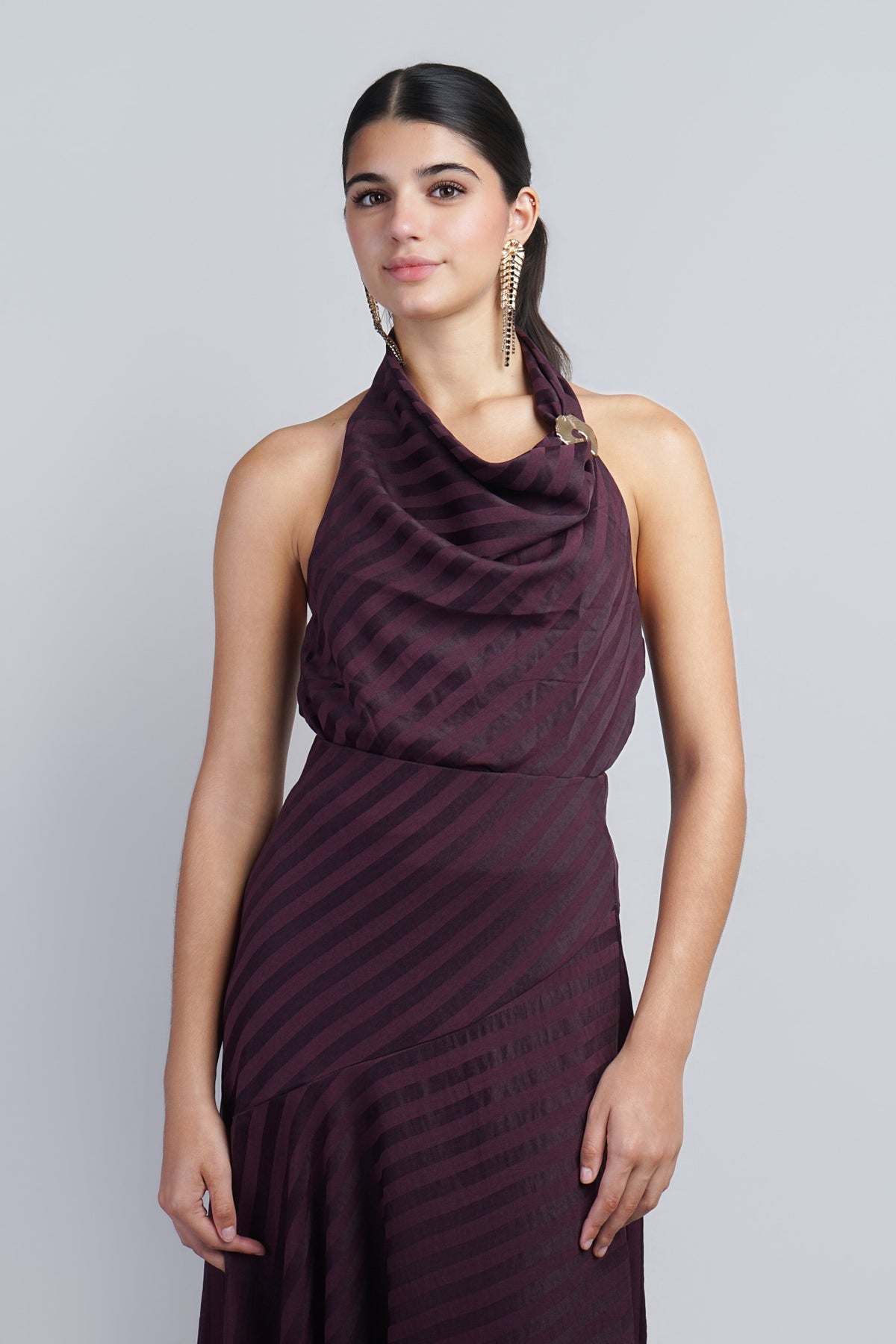 Plum Stripe Asym Midi Skirt