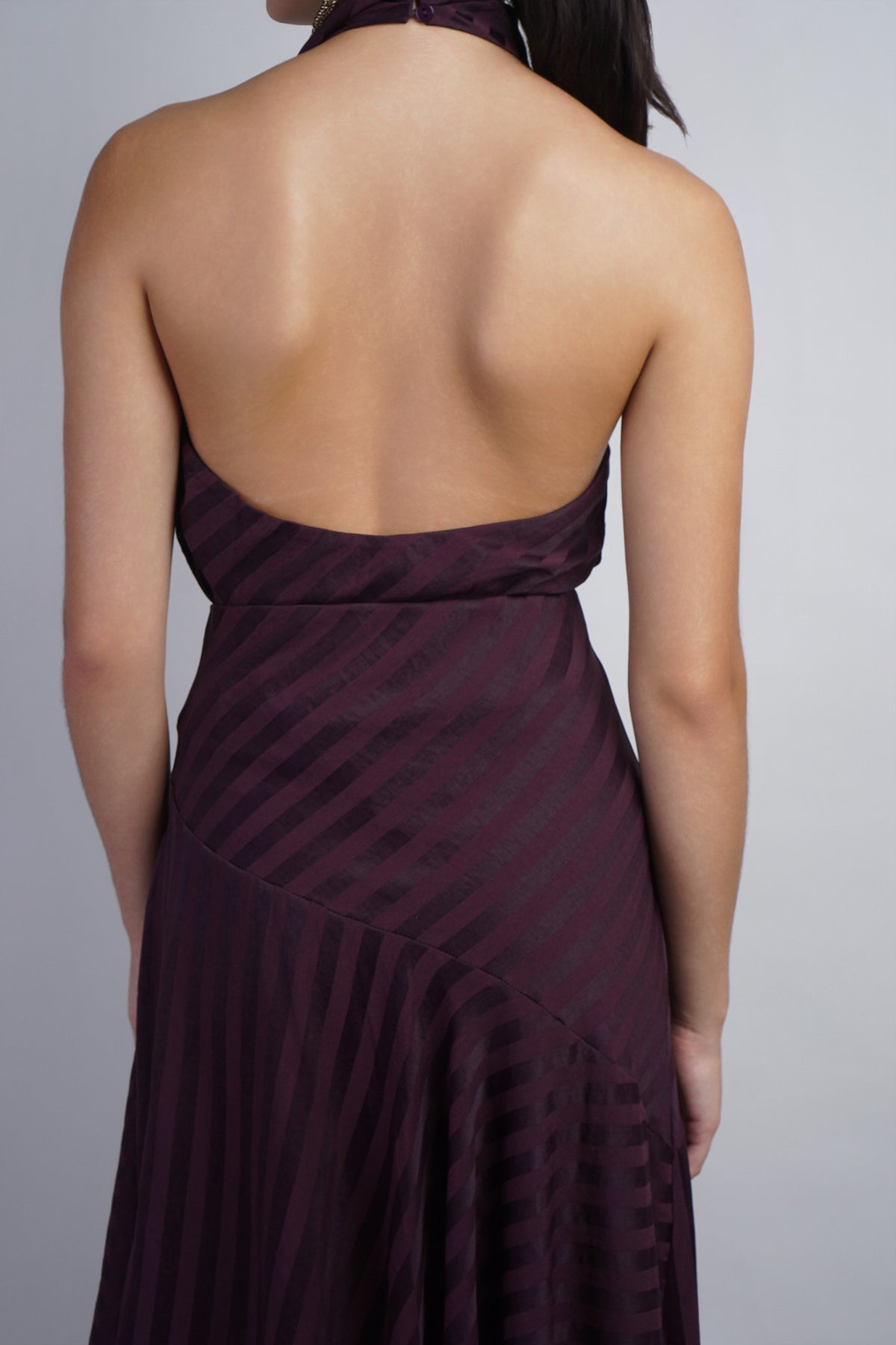 Plum Stripe Asym Midi Skirt