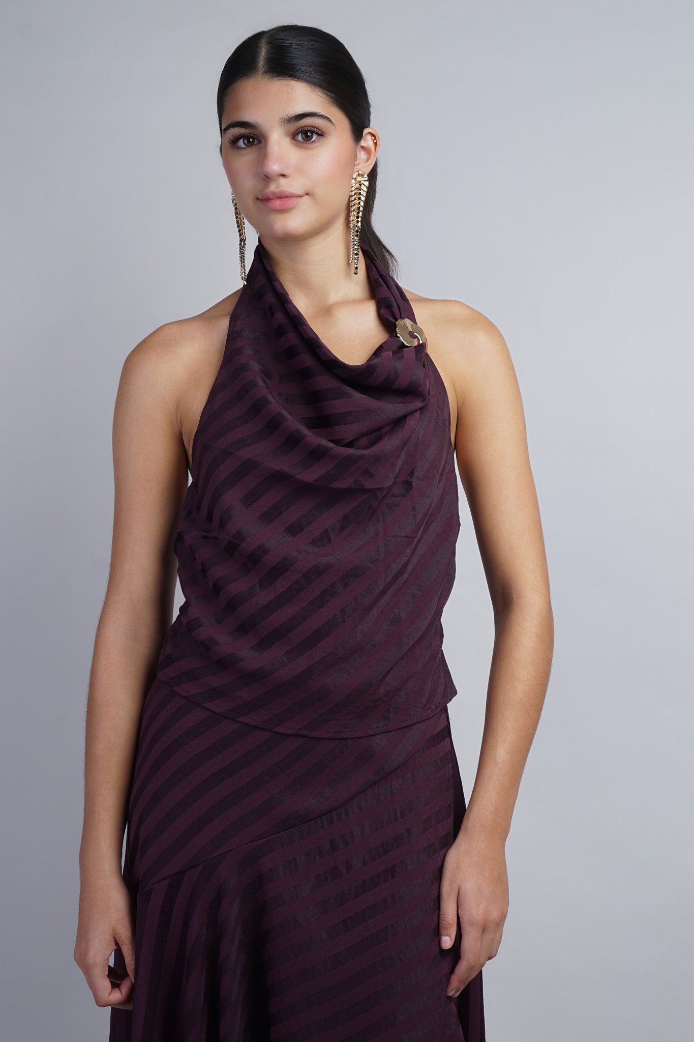 Plum Stripe Asym Midi Skirt