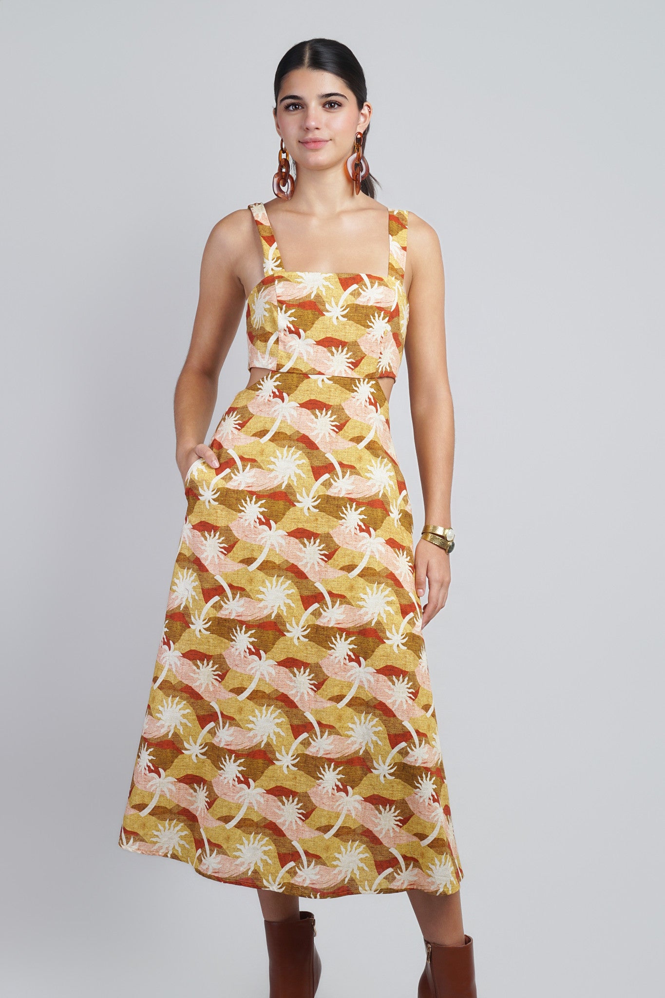 Multi Brown Retro Print Dress
