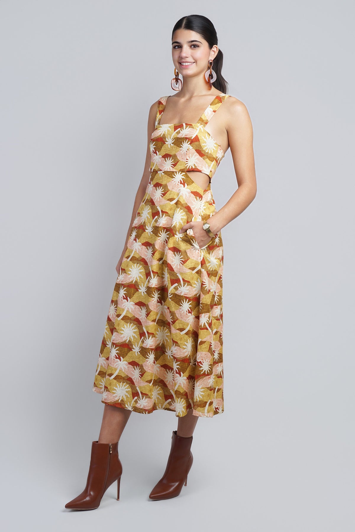 Multi Brown Retro Print Dress