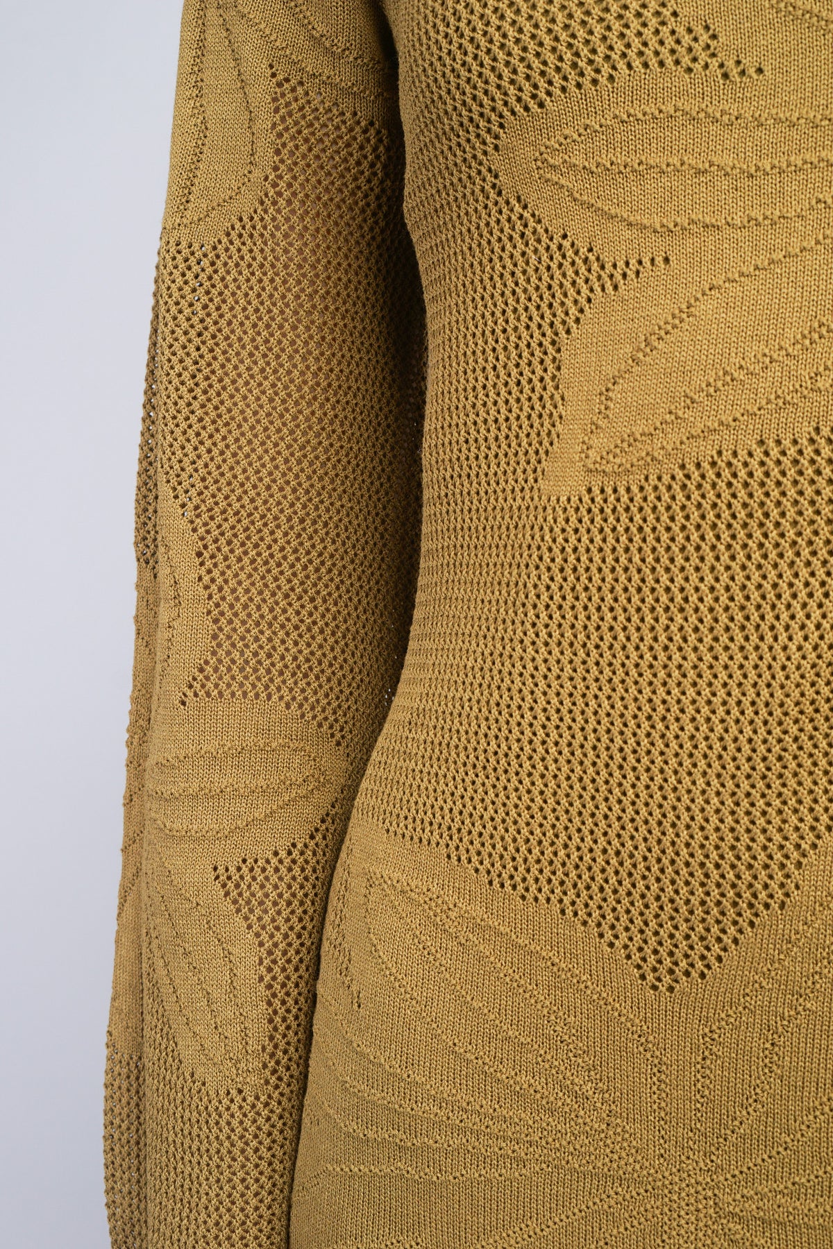 Olive Flower Motif Long Sleeve Crochet Midi Dress