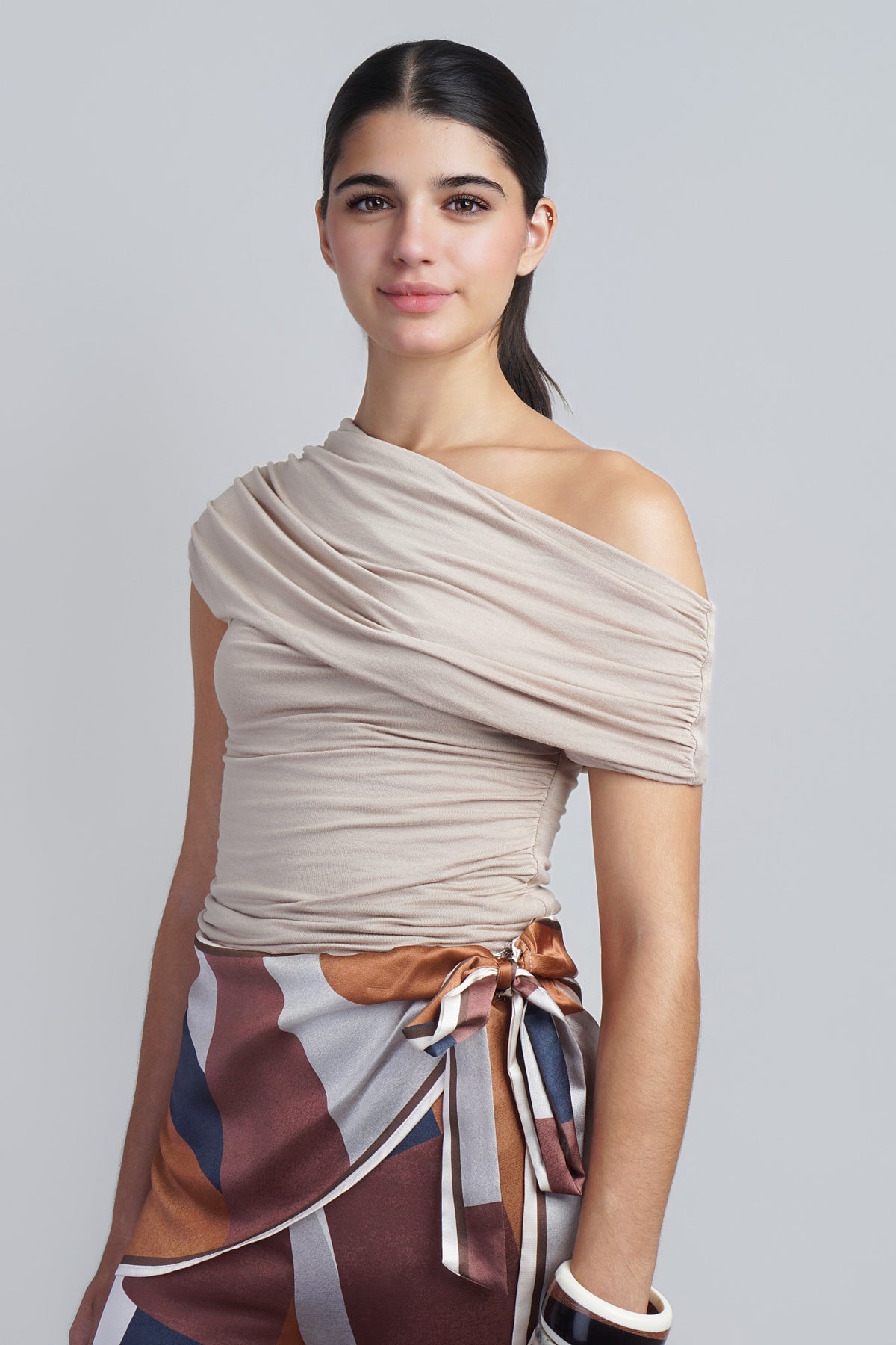Taupe Relaxed Fit With Draped  Top
