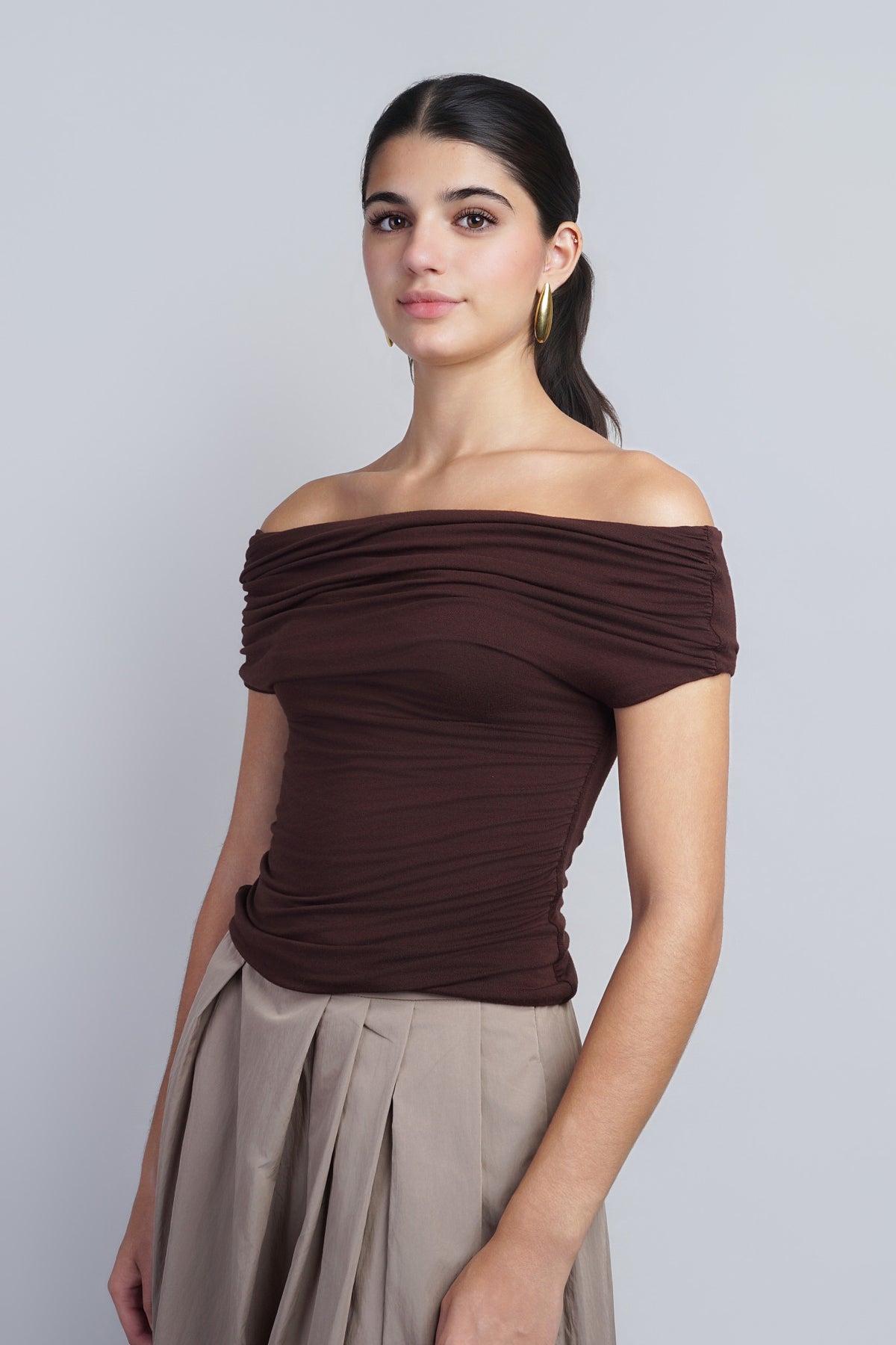 Brown Relaxed Fit With Draped  Top