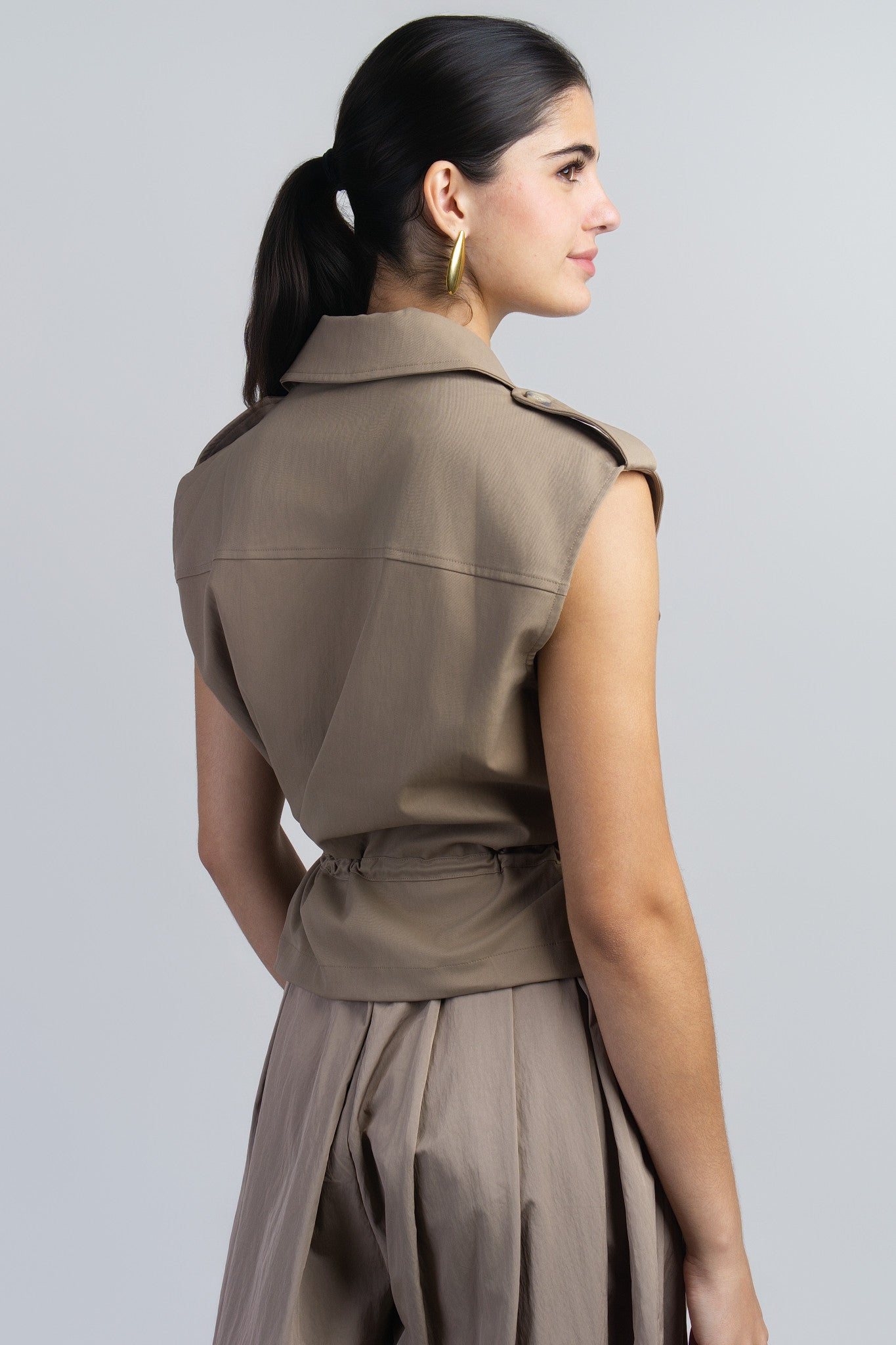 Khaki Utility Zip-up Drawstring Vest