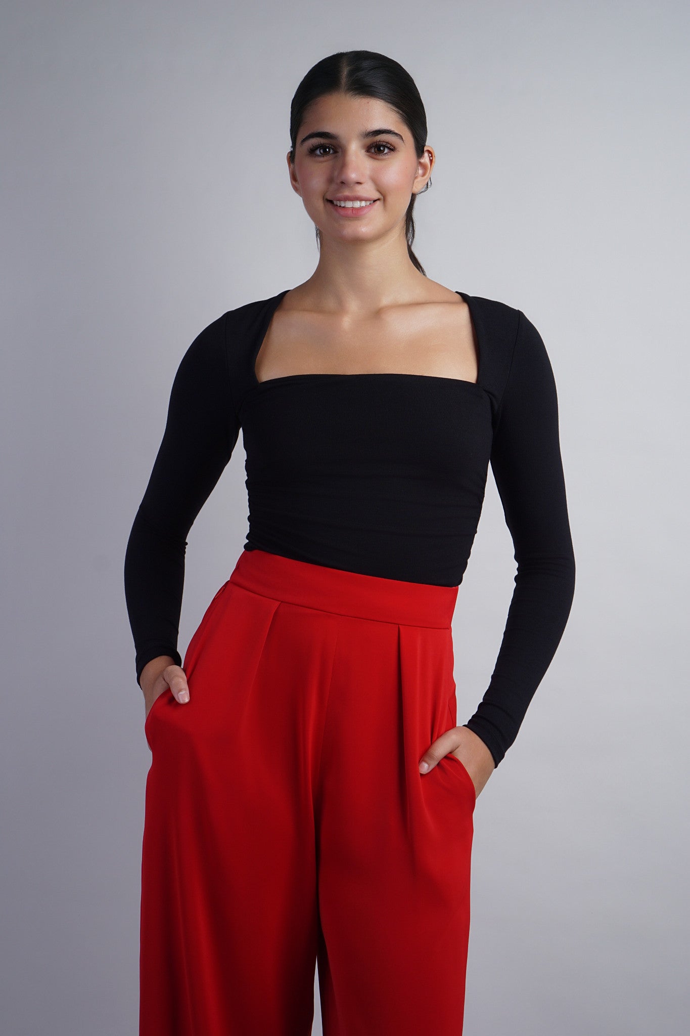 Red Pleated High Waist Relaxing Leslie Pants