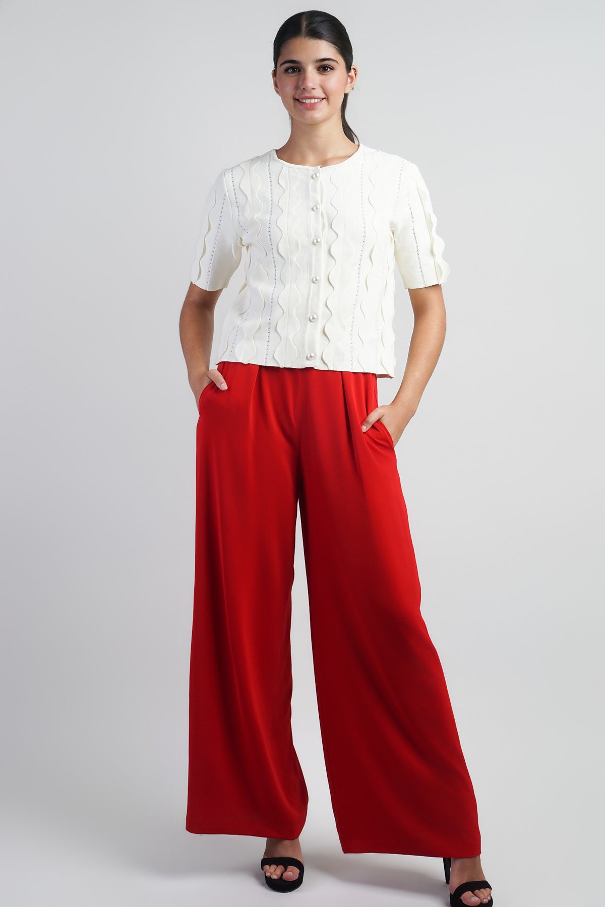Red Pleated High Waist Relaxing Leslie Pants