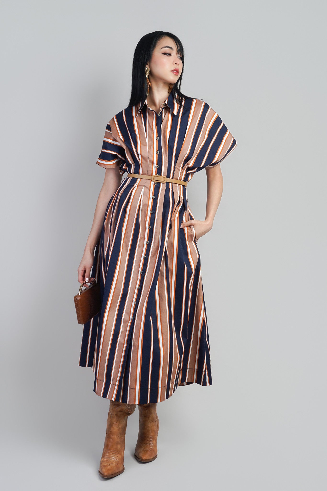 Navy Stripe  Dolman Slv Shirt Dress