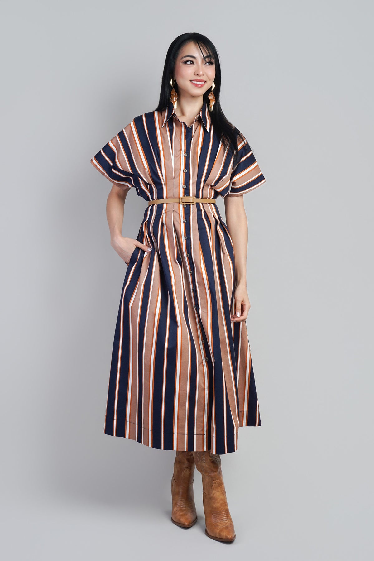 Navy Stripe  Dolman Slv Shirt Dress
