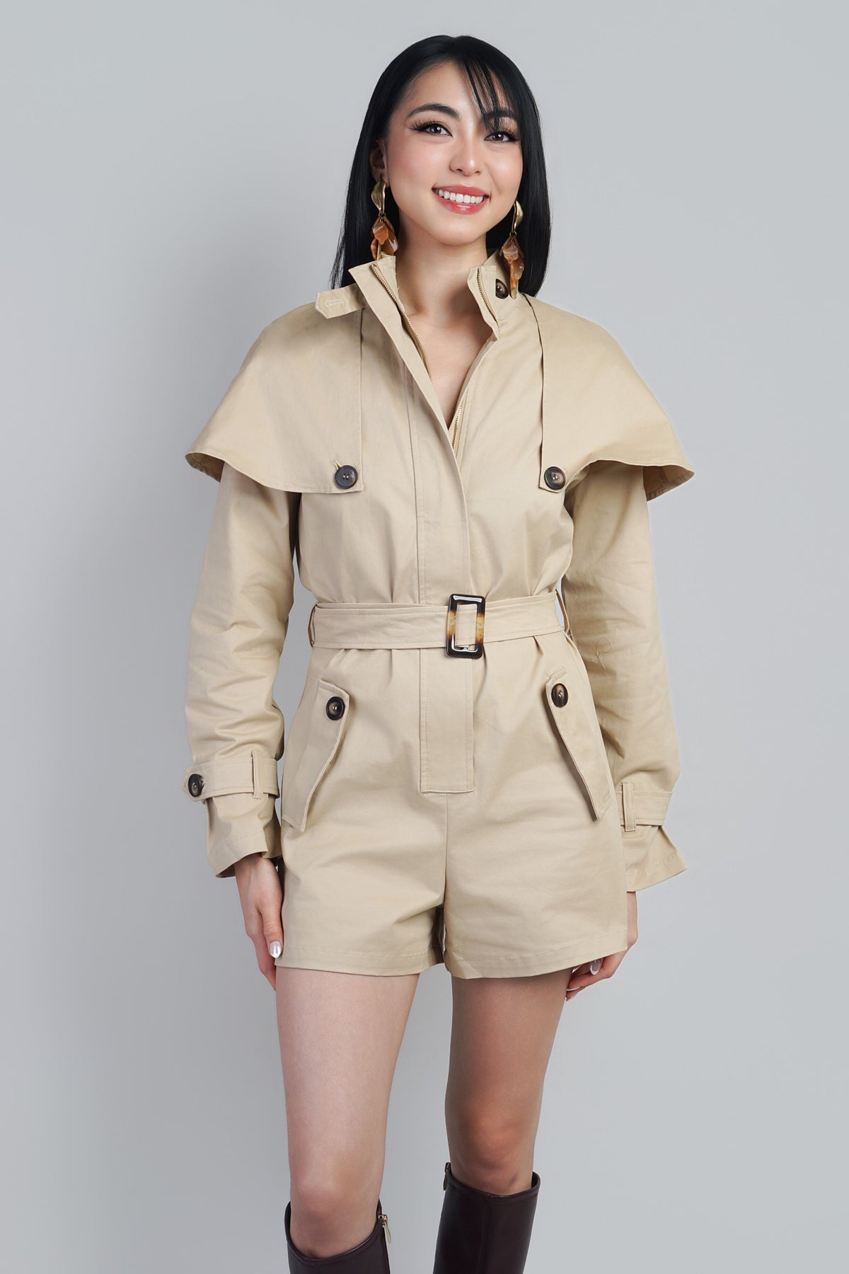 Khaki Utility Cape Romper
