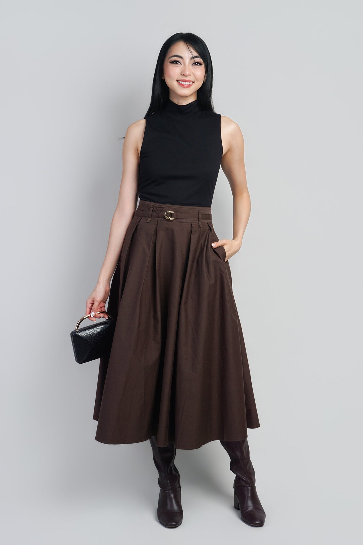 Brown/Khaki Mock Maxi Dress