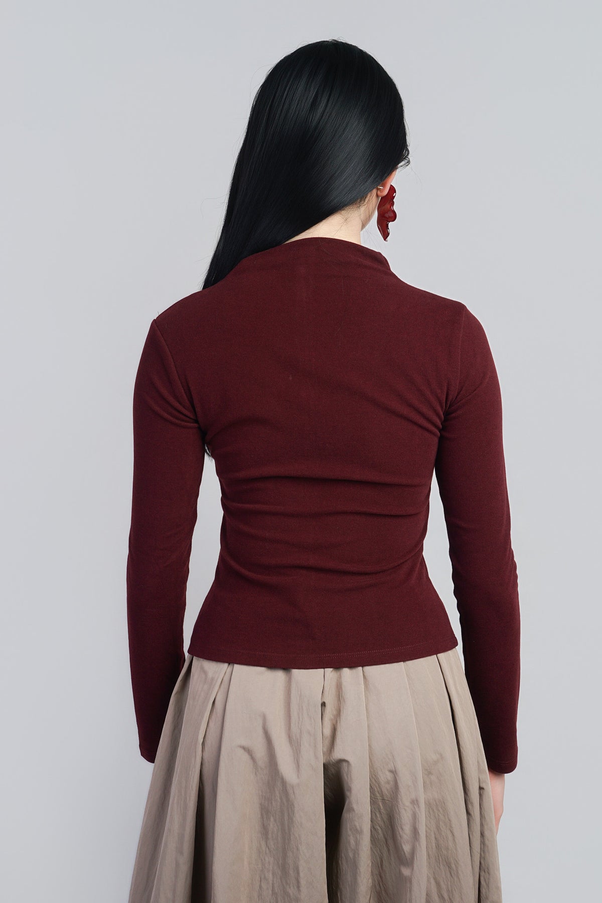 OX Blood Button Front Mock Neck Long Sweater Cardigan